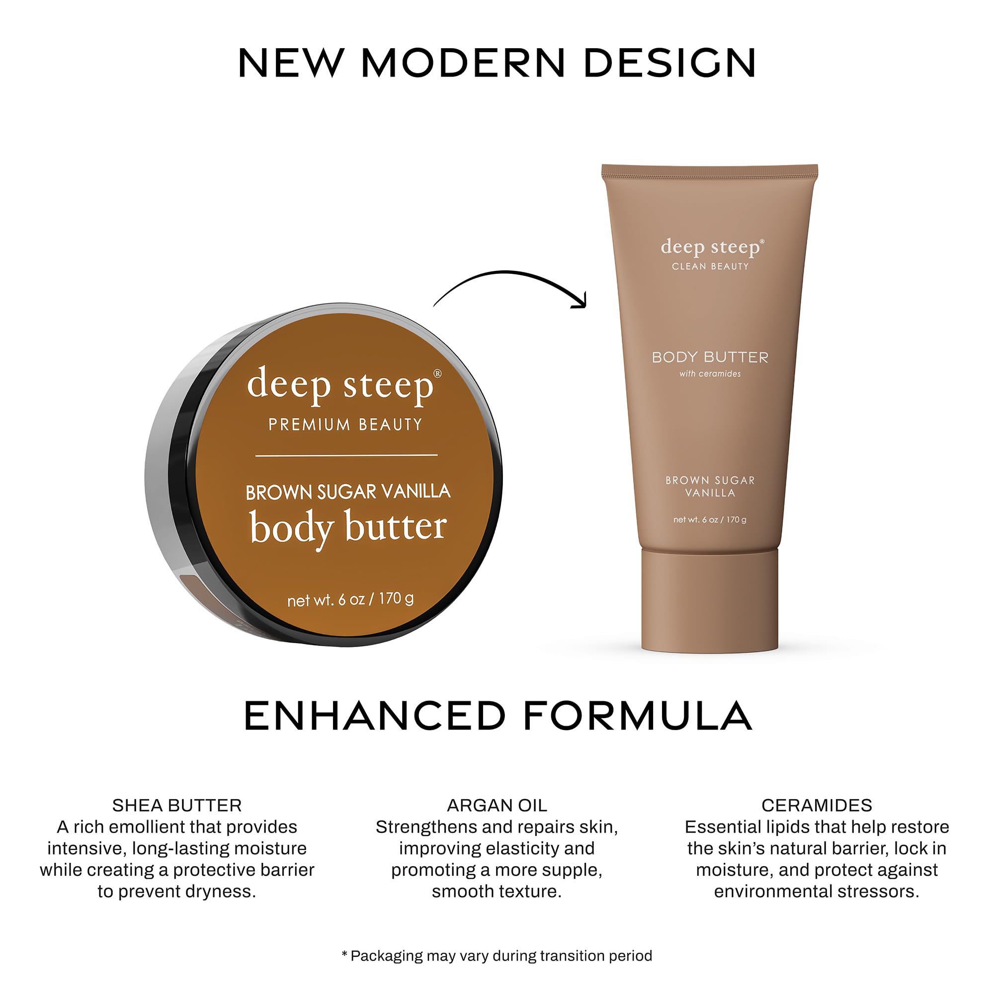 Deep Steep Body Butter 6 oz – Rich Moisturizer with Ceramides, Coconut Oil & Aloe Vera – Vegan, Brown Sugar Vanilla