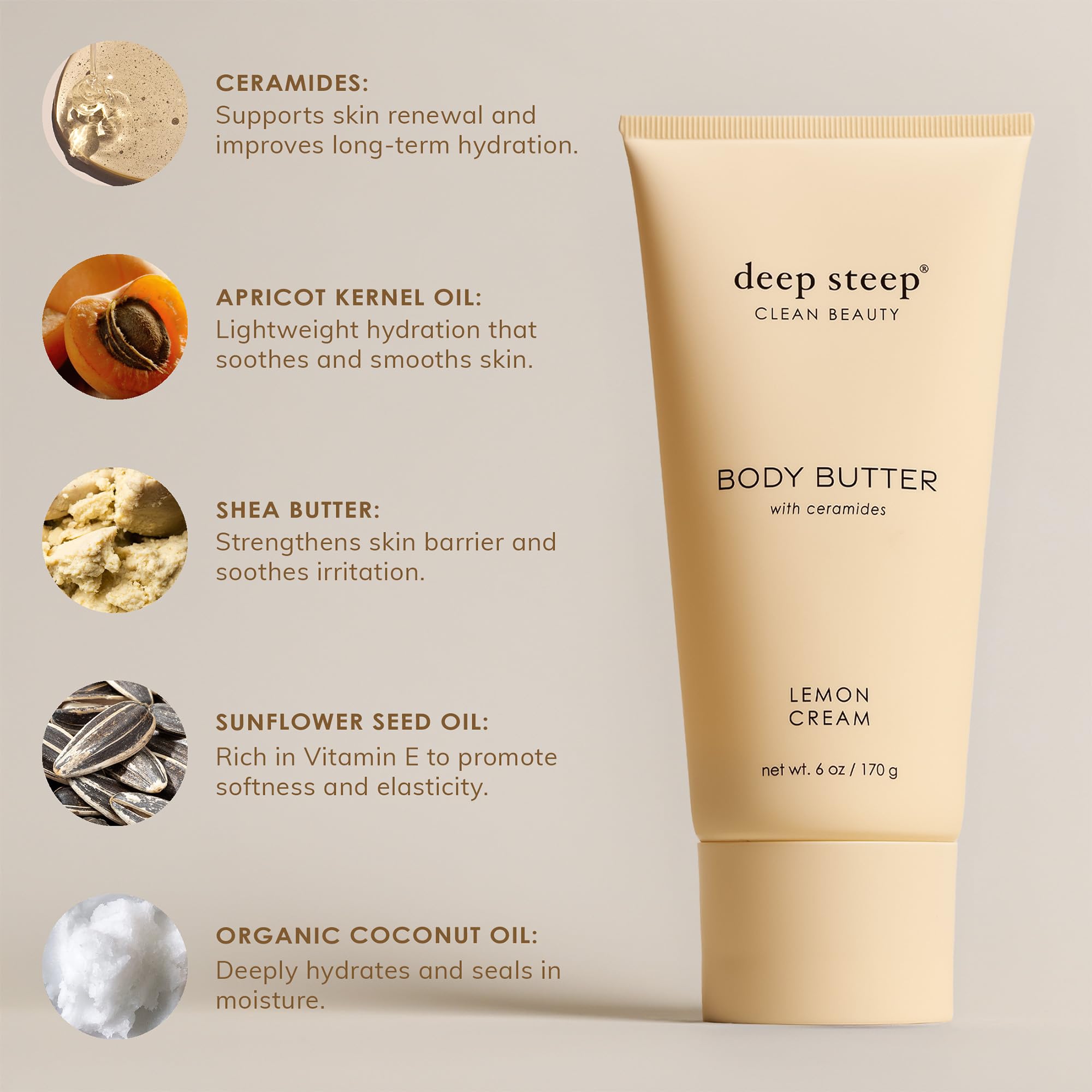 Deep Steep Body Butter 6 oz – Rich Moisturizer with Ceramides, Coconut Oil & Aloe Vera – Vegan, Brown Sugar Vanilla
