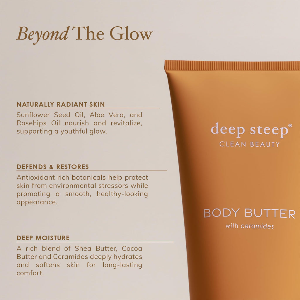 Deep Steep Body Butter 6 oz – Rich Moisturizer with Ceramides, Coconut Oil & Aloe Vera – Vegan, Brown Sugar Vanilla