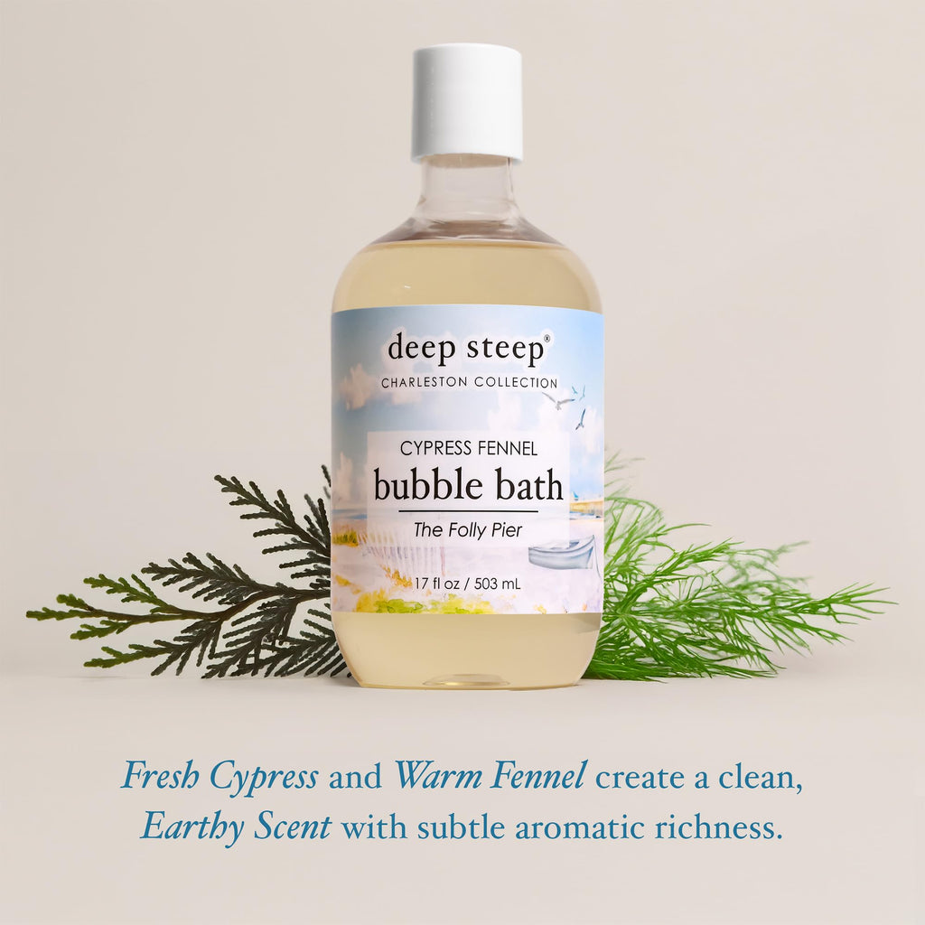 Deep Steep Bubble Bath Cypress Fennel 17 oz – Hypoallergenic, Clinically Tested Soothing Soak