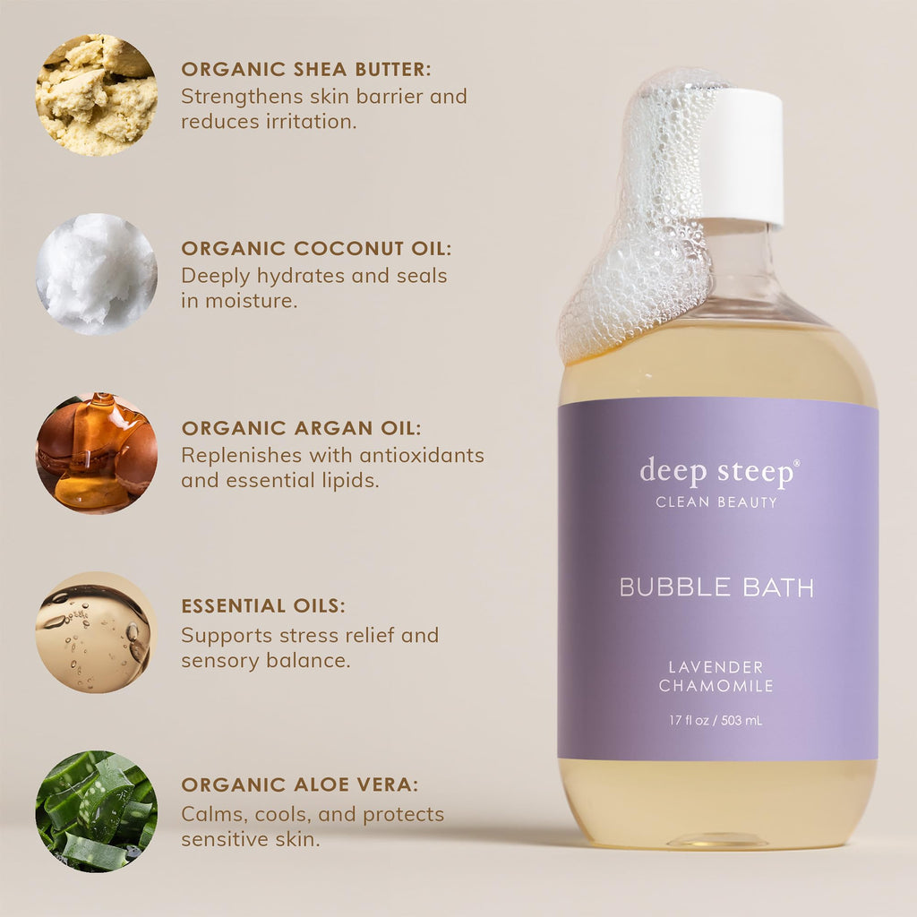 Deep Steep Bubble Bath Raspberry Merlot – Hypoallergenic Soak with Shea Butter & Argan Oil (Vegan, Sulfate-Free)