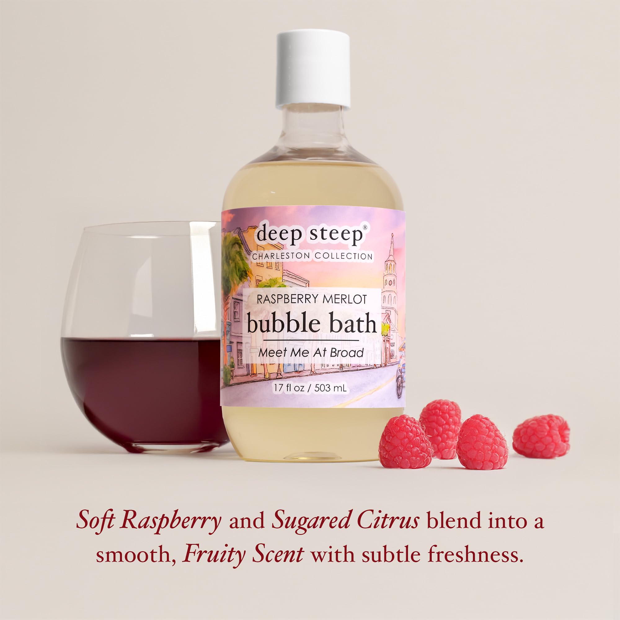 Deep Steep Bubble Bath Raspberry Merlot – Hypoallergenic Soak with Shea Butter & Argan Oil (Vegan, Sulfate-Free)