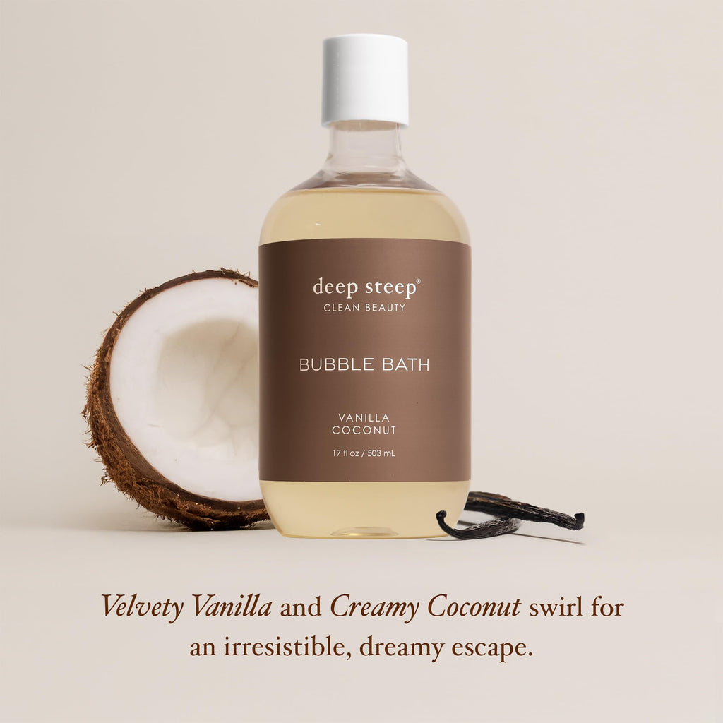 Deep Steep Bubble Bath Vanilla Coconut 17 oz (Pack of 2) – Hypoallergenic, Clinically Tested, Sulfate-Free