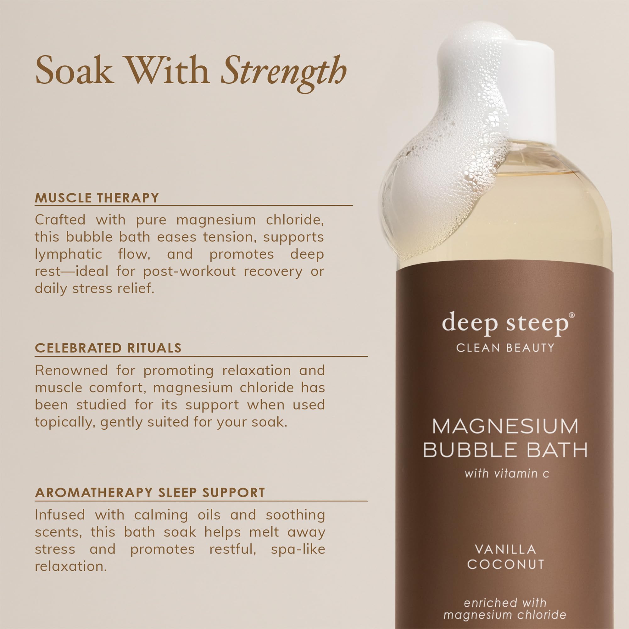 Deep Steep Magnesium Bubble Bath – 15.6 oz, Lavender Chamomile | Soothing Foaming Soak