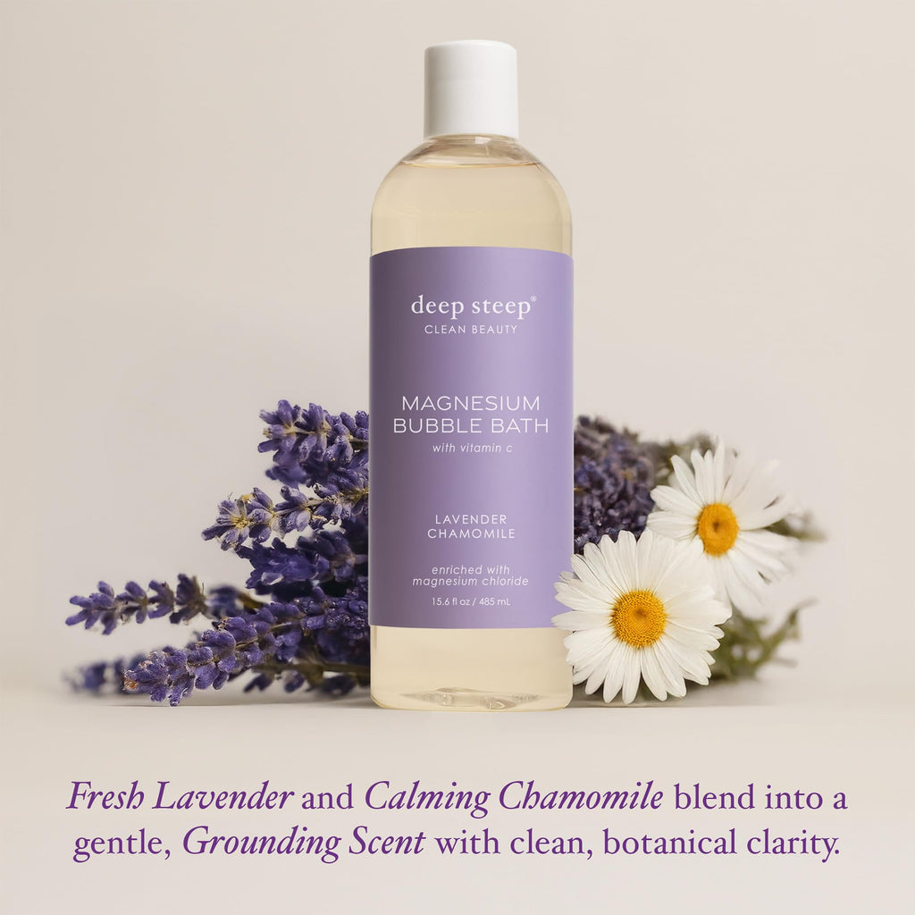 Deep Steep Magnesium Bubble Bath – 15.6 oz, Lavender Chamomile | Soothing Foaming Soak