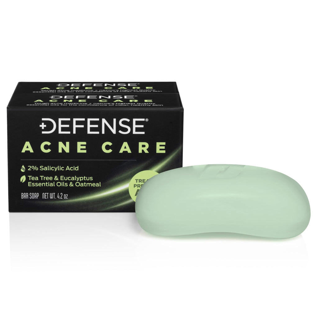 Defense Acne Care Bar Soap – 4.2oz (Pack of 2) | 2% Salicylic Acid, Tea Tree & Eucalyptus, Oatmeal