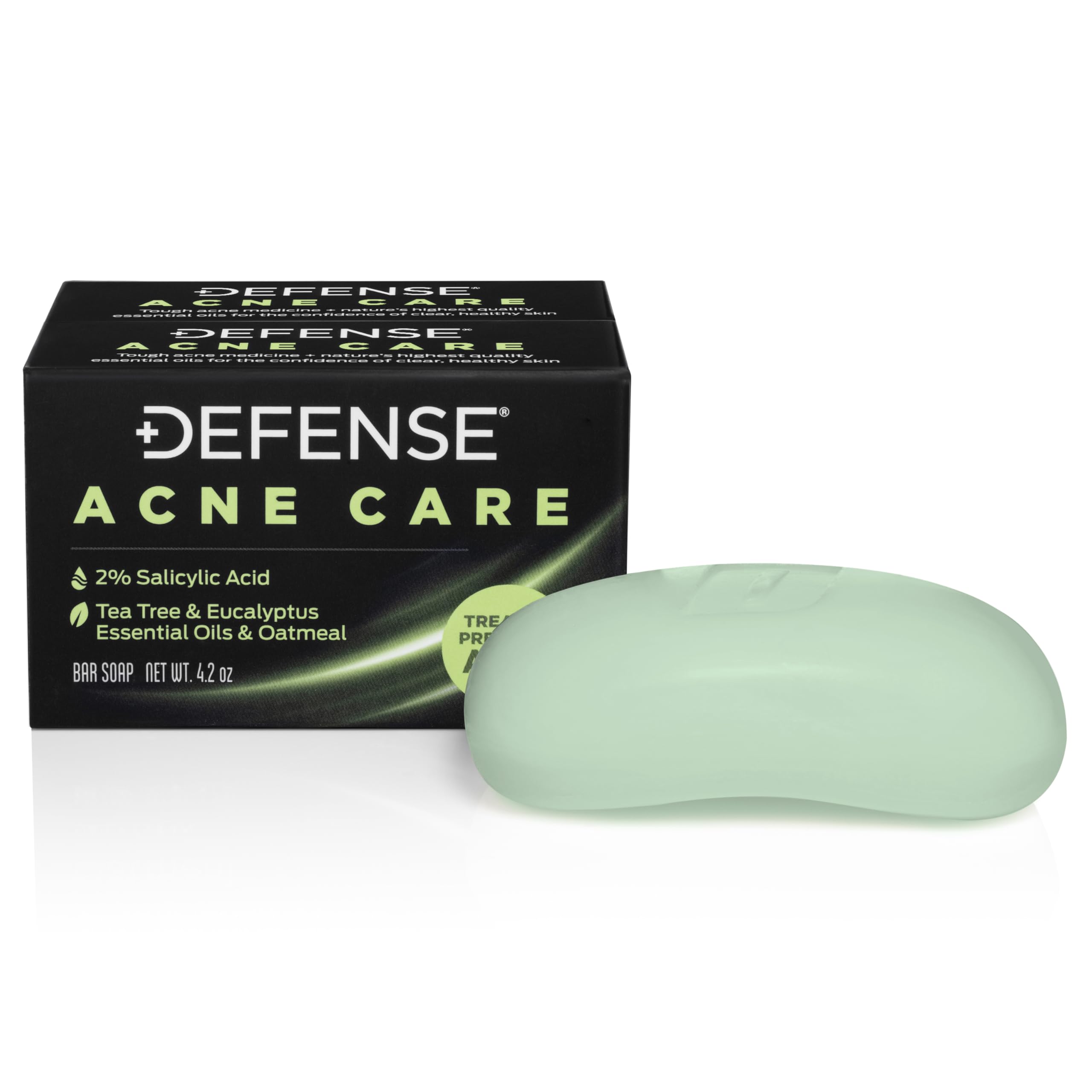 Defense Acne Care Bar Soap – 4.2oz (Pack of 2) | 2% Salicylic Acid, Tea Tree & Eucalyptus, Oatmeal