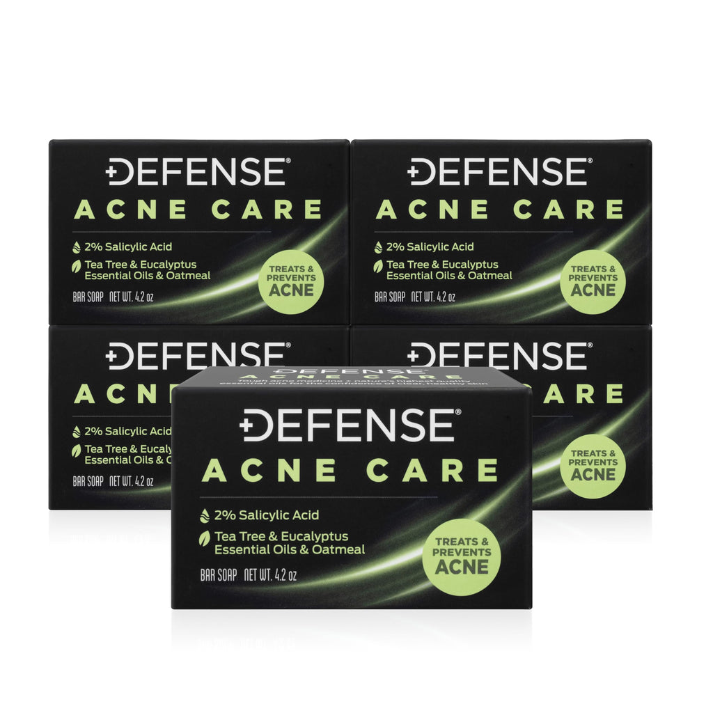 Defense Acne Care Bar Soap 4.2oz (Pack of 5) – 2% Salicylic Acid, Tea Tree & Eucalyptus Oils, Oatmeal