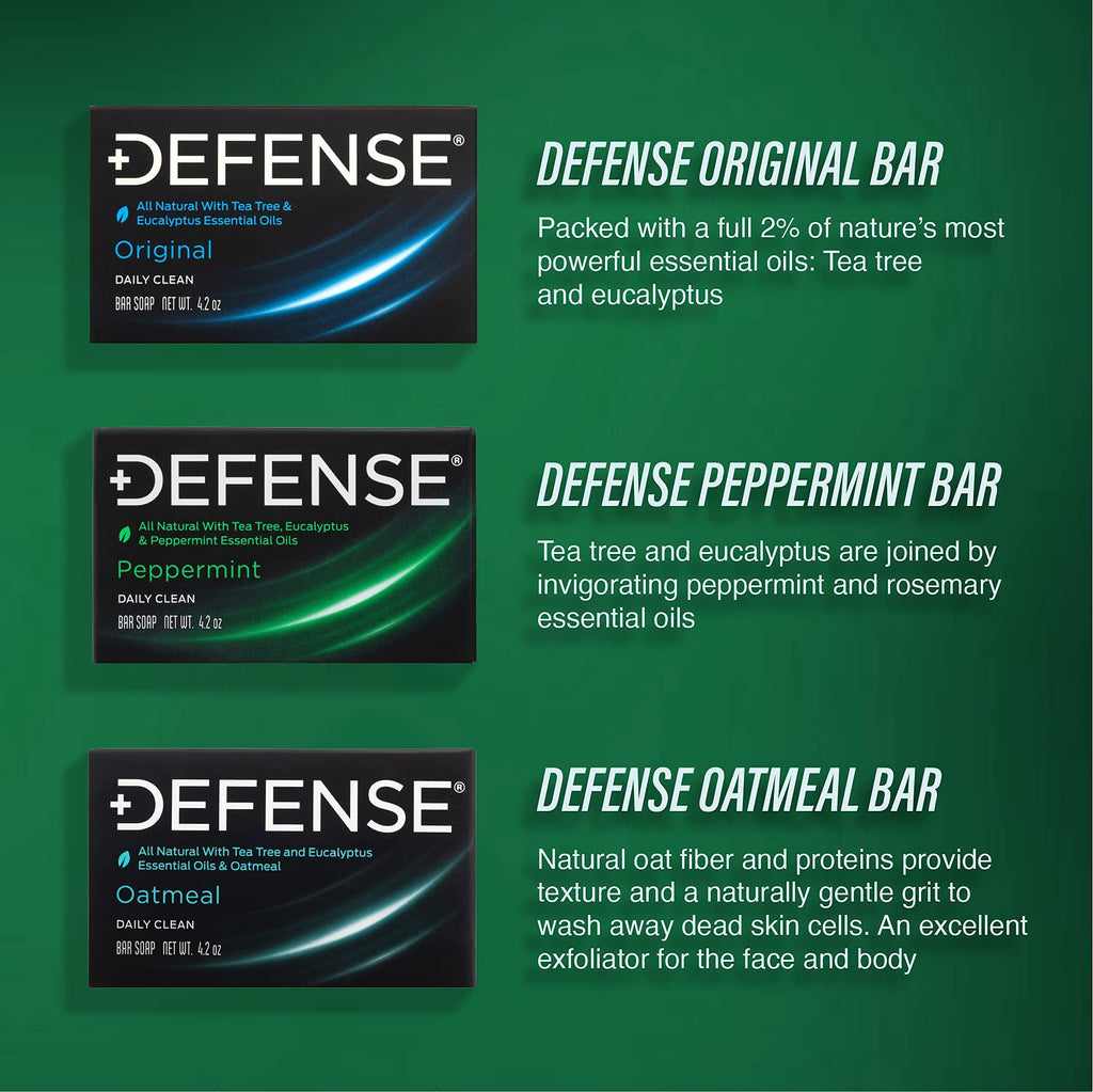 Defense Soap 12pk Peppermint Bar Soap for Men — All-Natural Tea Tree & Eucalyptus Oils