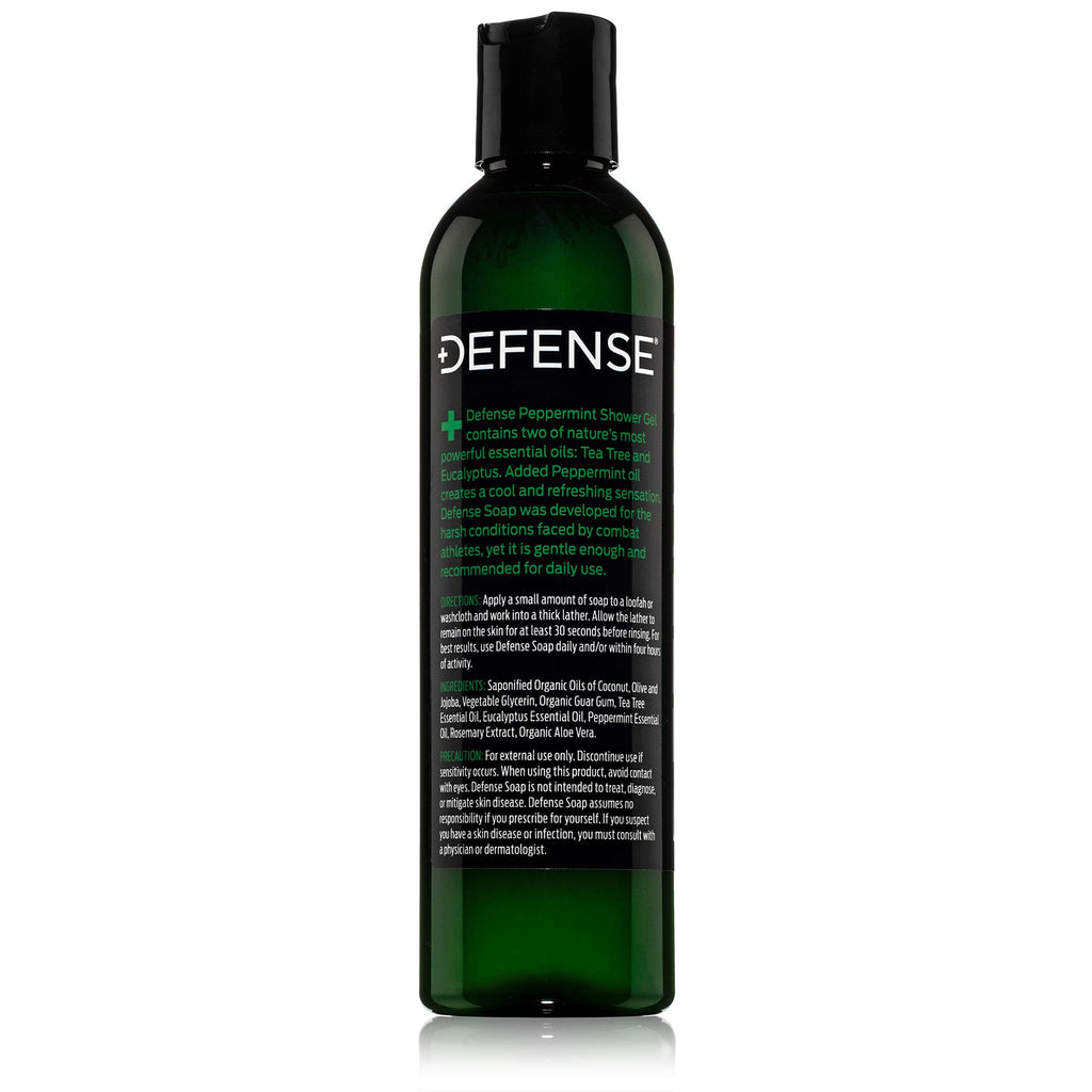 Defense Soap Peppermint Tea Tree Body Wash – All-Natural Odor Control for Athletes (Pack of 2, 8 oz)