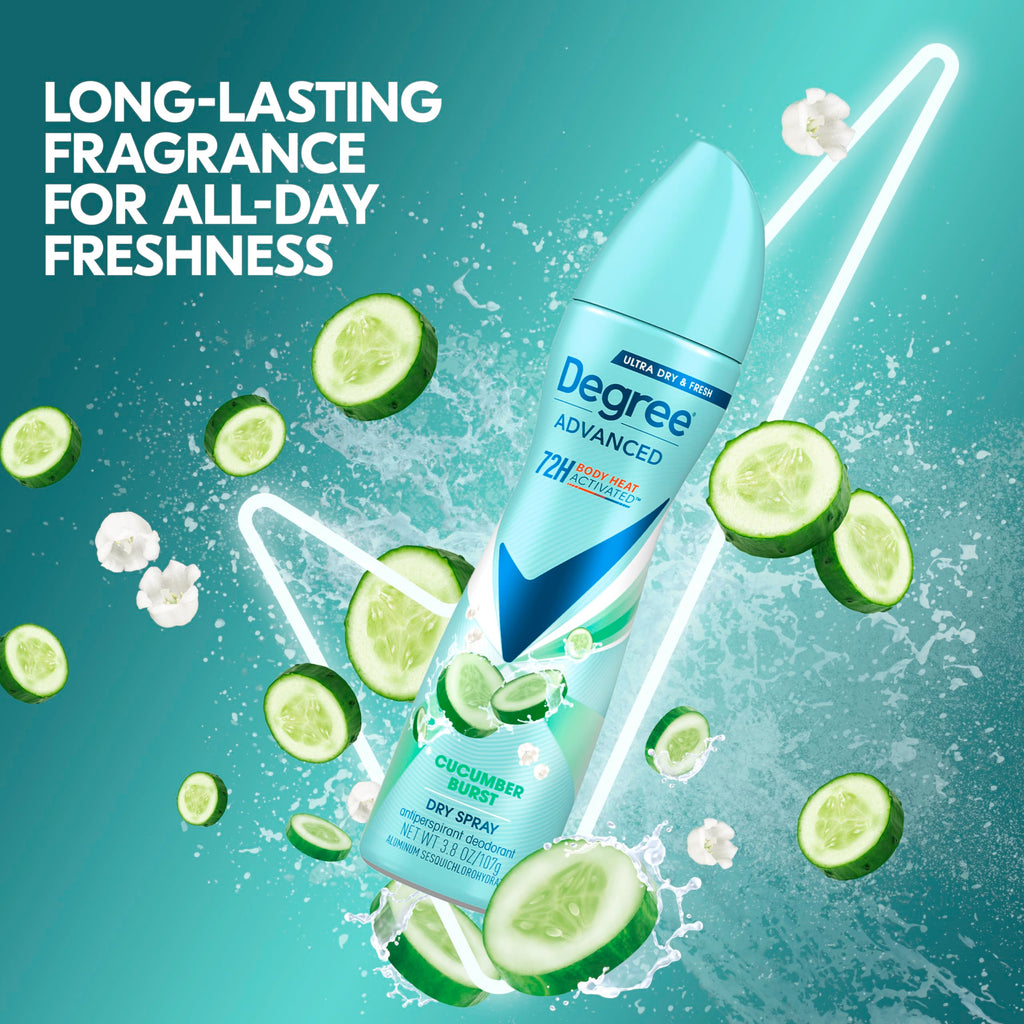 Degree Cucumber Burst Antiperspirant Dry Spray for Women, 3 Count (3.8 oz each) – 72-Hour Sweat & Odor Protection