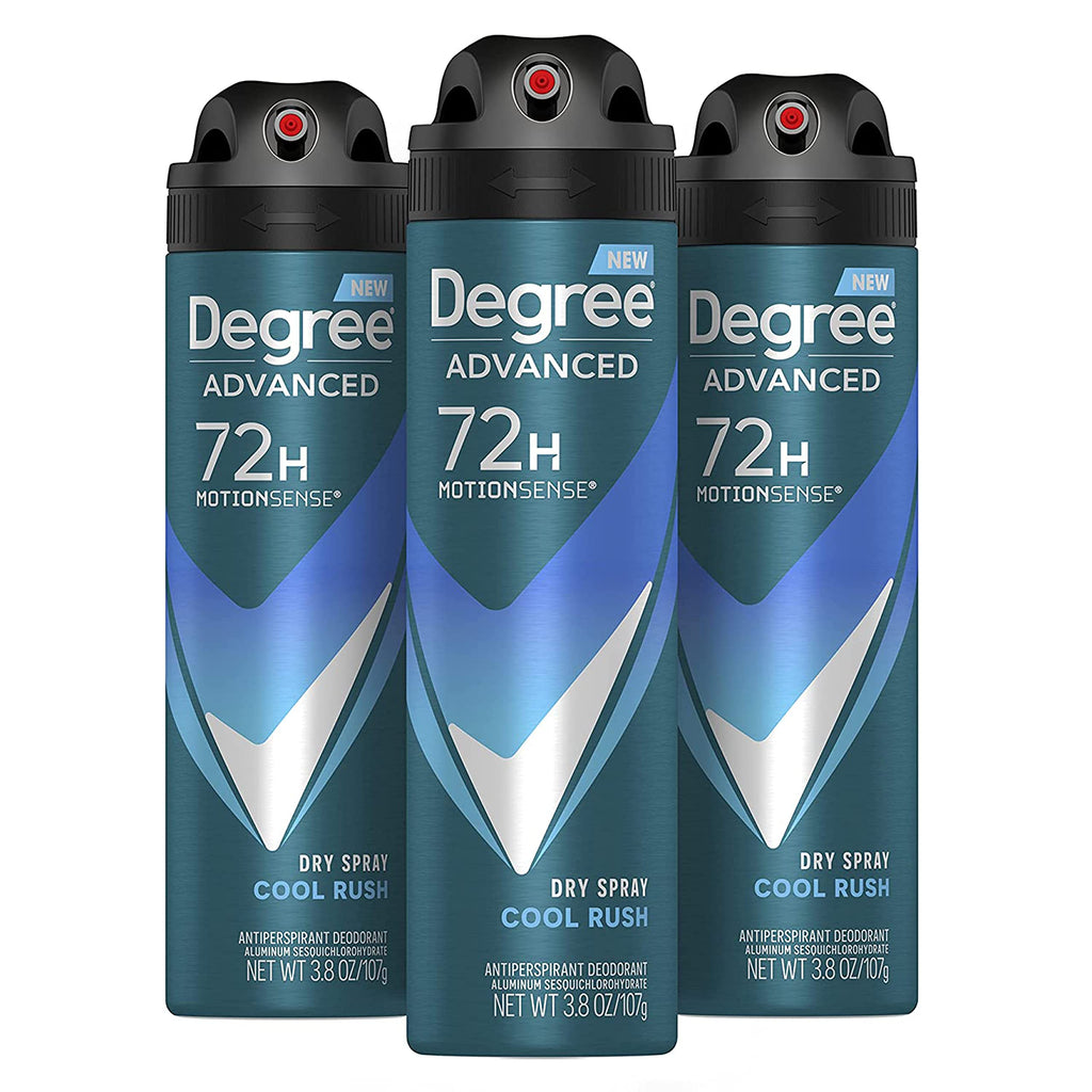 Degree Men Cool Rush Antiperspirant Deodorant Dry Spray with MotionSense Technology — 3-Count, 3.8 oz