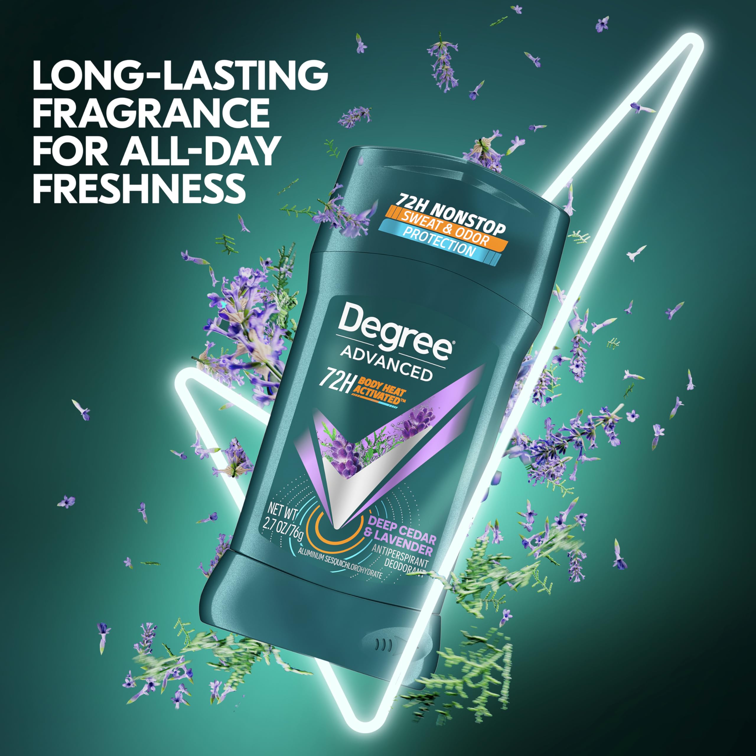 Degree Men Deep Cedar & Lavender Antiperspirant Stick – 72-Hour Sweat and Odor Protection (4 Count)