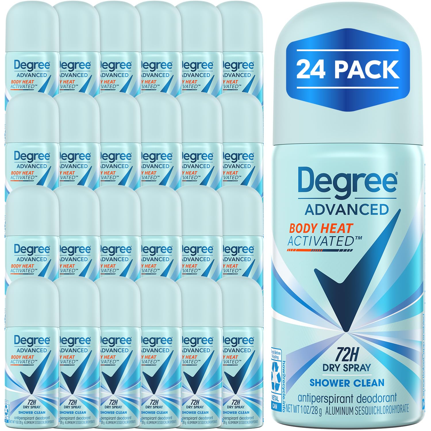 Degree Women Travel Deodorant Antiperspirant Mini Sprays – Body Heat Activated 72H Protection (24-Pack, Shower Clean) | 1 oz