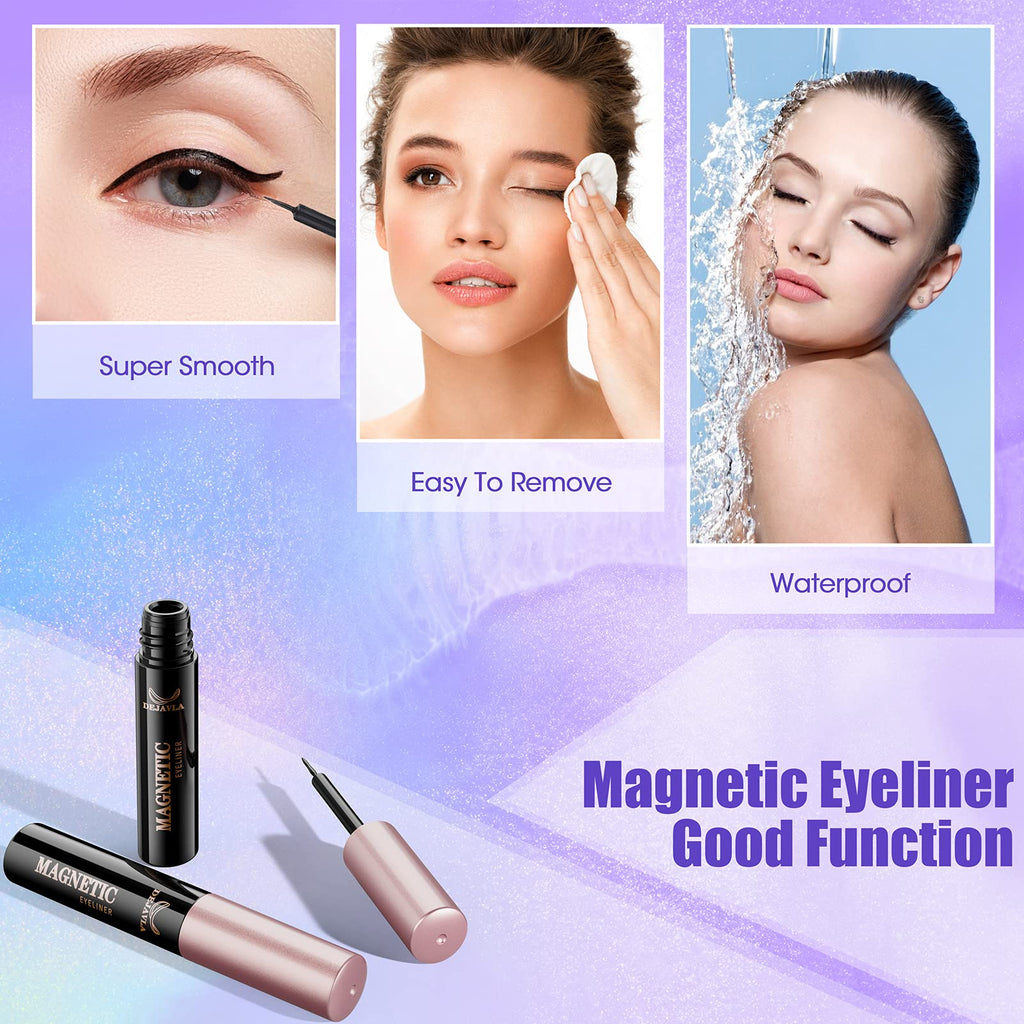 DEJAVIA Magnetic Lashes Kit – 10 Pairs, Magnetic Eyeliner & Tweezers, Reusable