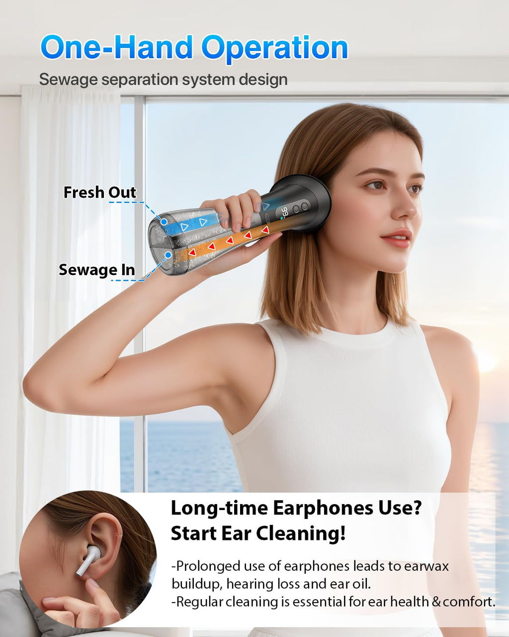 DEJUNPIOOL Ear Wax Removal Kit - Safe 3-Mode Ear Cleaning, IPX7, 5000mAh