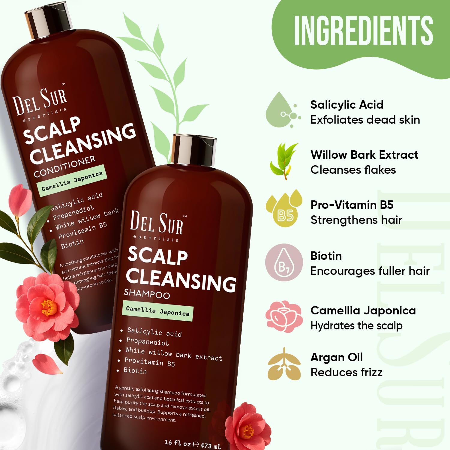 DEL SUR Scalp Cleansing Shampoo & Conditioner Set – Oil Control & Build-Up with Camellia Japonica