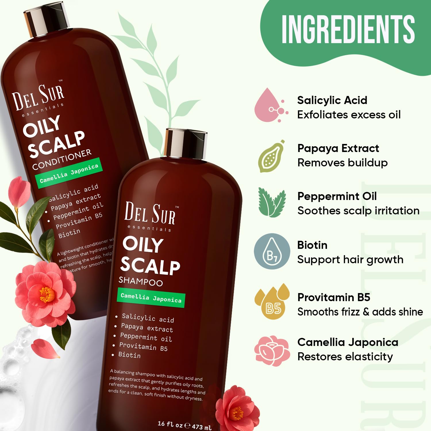 DEL SUR Clarifying Shampoo & Conditioner Set for Oily Scalp – 16 fl oz