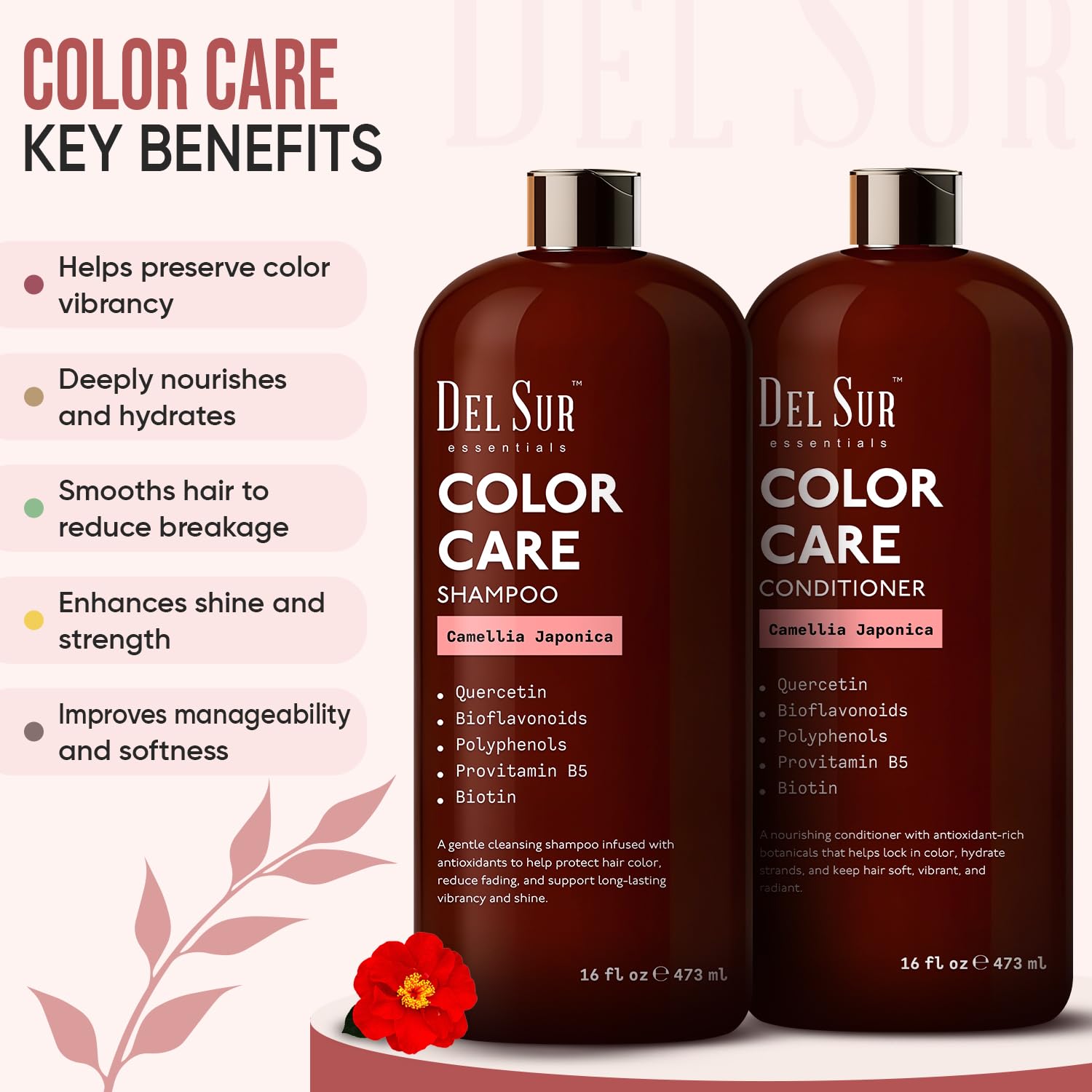 DEL SUR Color Safe Shampoo & Conditioner Set – Color Protect & Hydration (16 oz each)