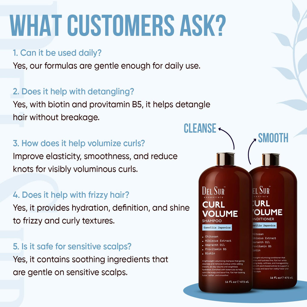 DEL SUR Curly Hair Shampoo & Conditioner Set — 16 oz Each | Camellia Japonica, Hibiscus & Amaranth Oil for Curl Definition, Volume & Hydration
