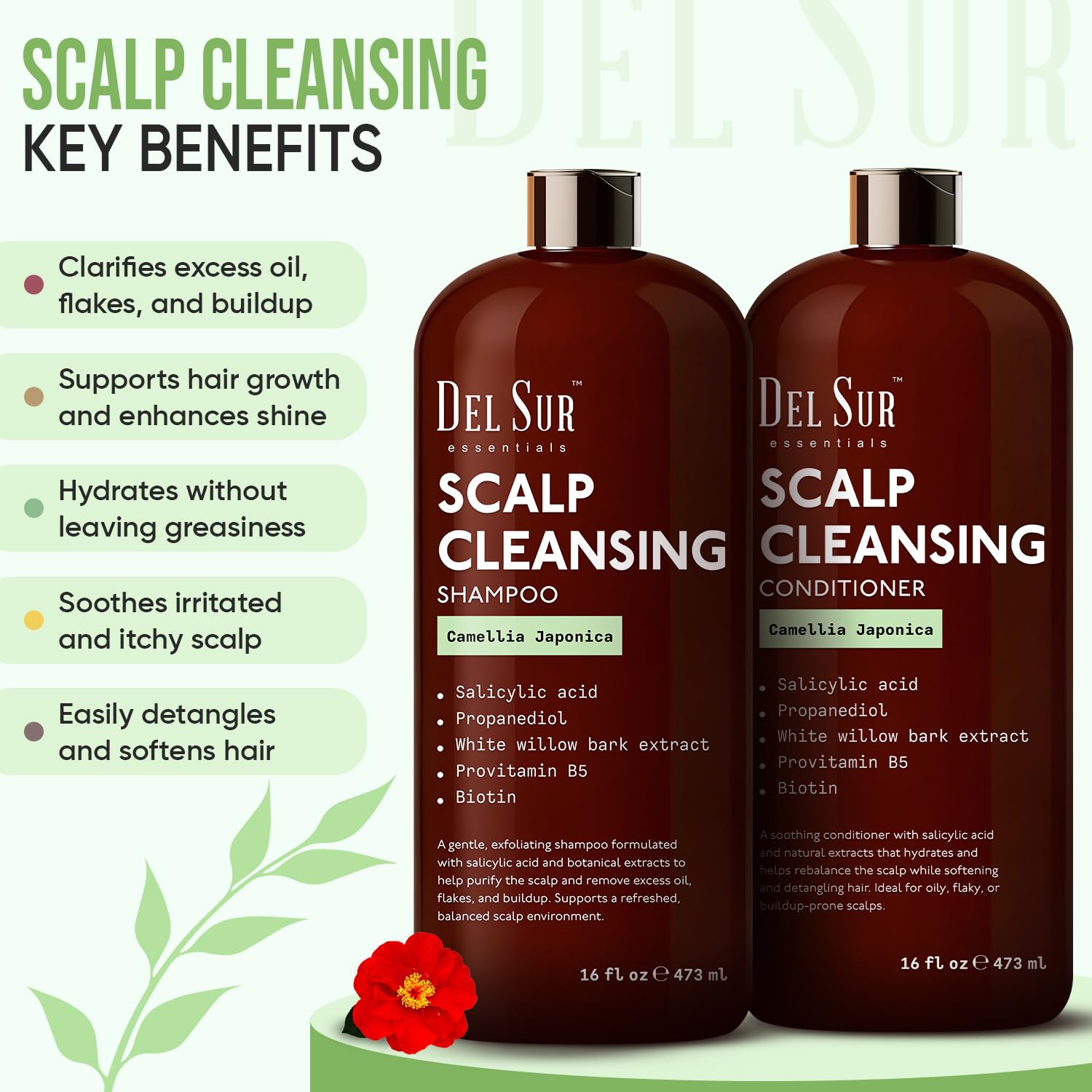DEL SUR Scalp Cleansing Shampoo & Conditioner Set – Oil Control & Build-Up with Camellia Japonica