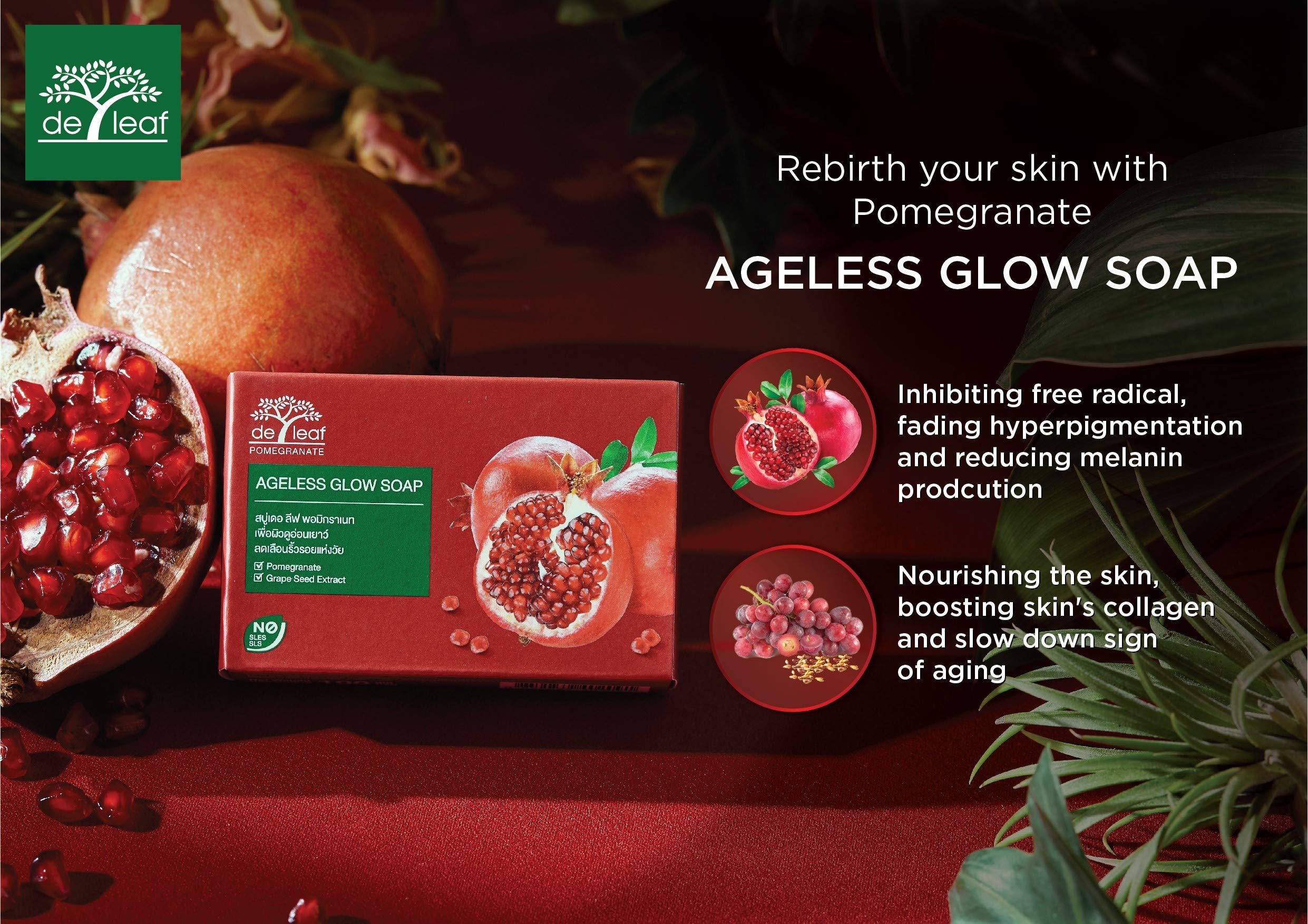 DE LEAF THANAKA Pomegranate Bar Soap – Ageless Glow, Deep Cleansing & Hydration (3 x 100 g)
