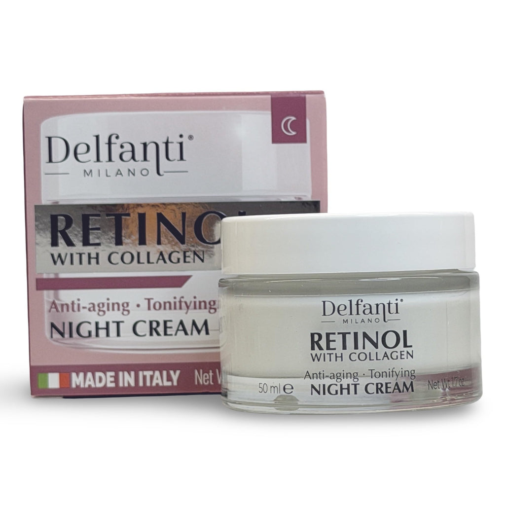 Delfanti-Milano Retinol with Collagen Night Cream – Anti-Aging Face & Neck Moisturizer | Made in Italy | 1.7 oz