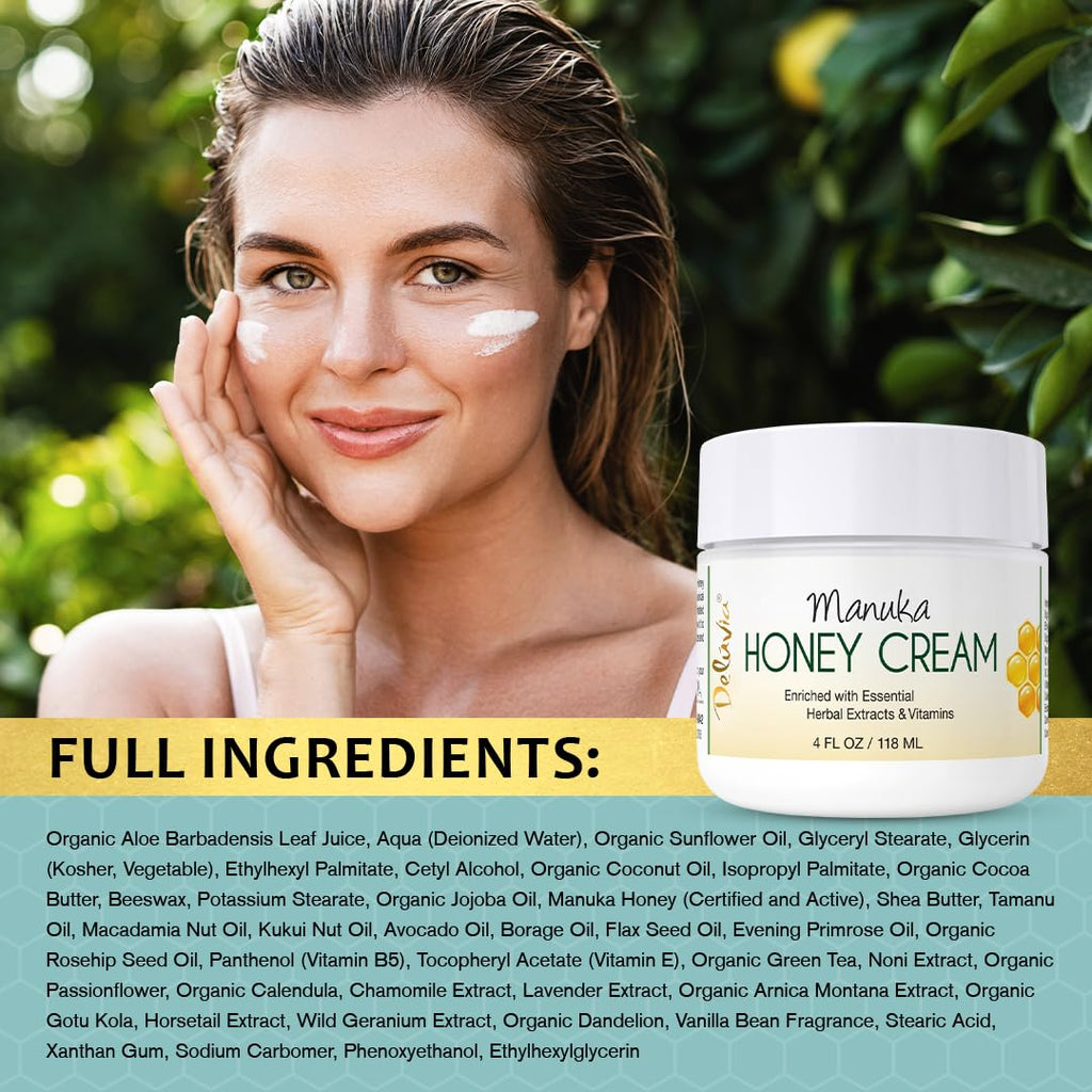 Deluvia Manuka Honey Cream | Hydrating & Soothing Moisturizer for Sensitive Skin | 4 oz