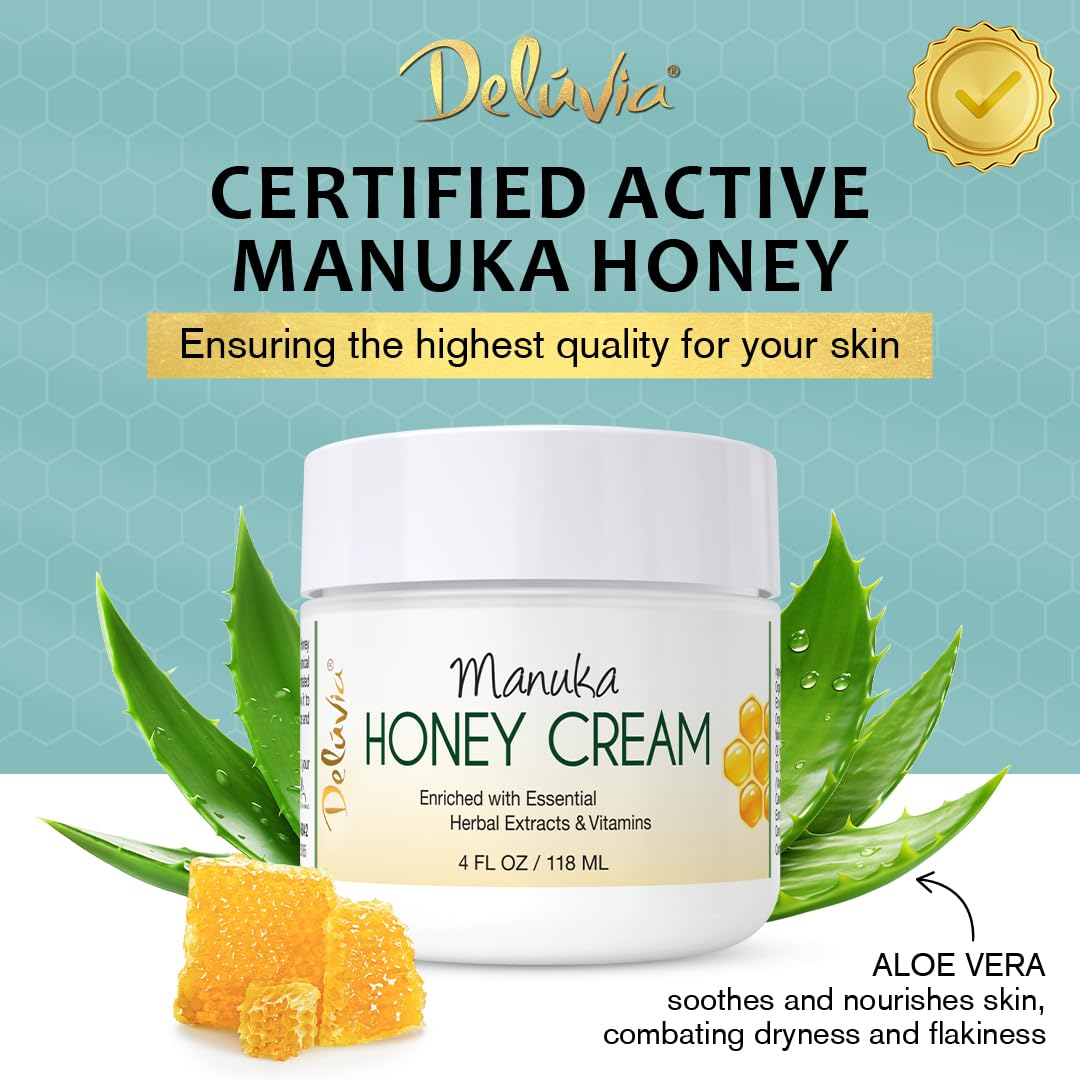 Deluvia Manuka Honey Cream | Hydrating & Soothing Moisturizer for Sensitive Skin | 4 oz