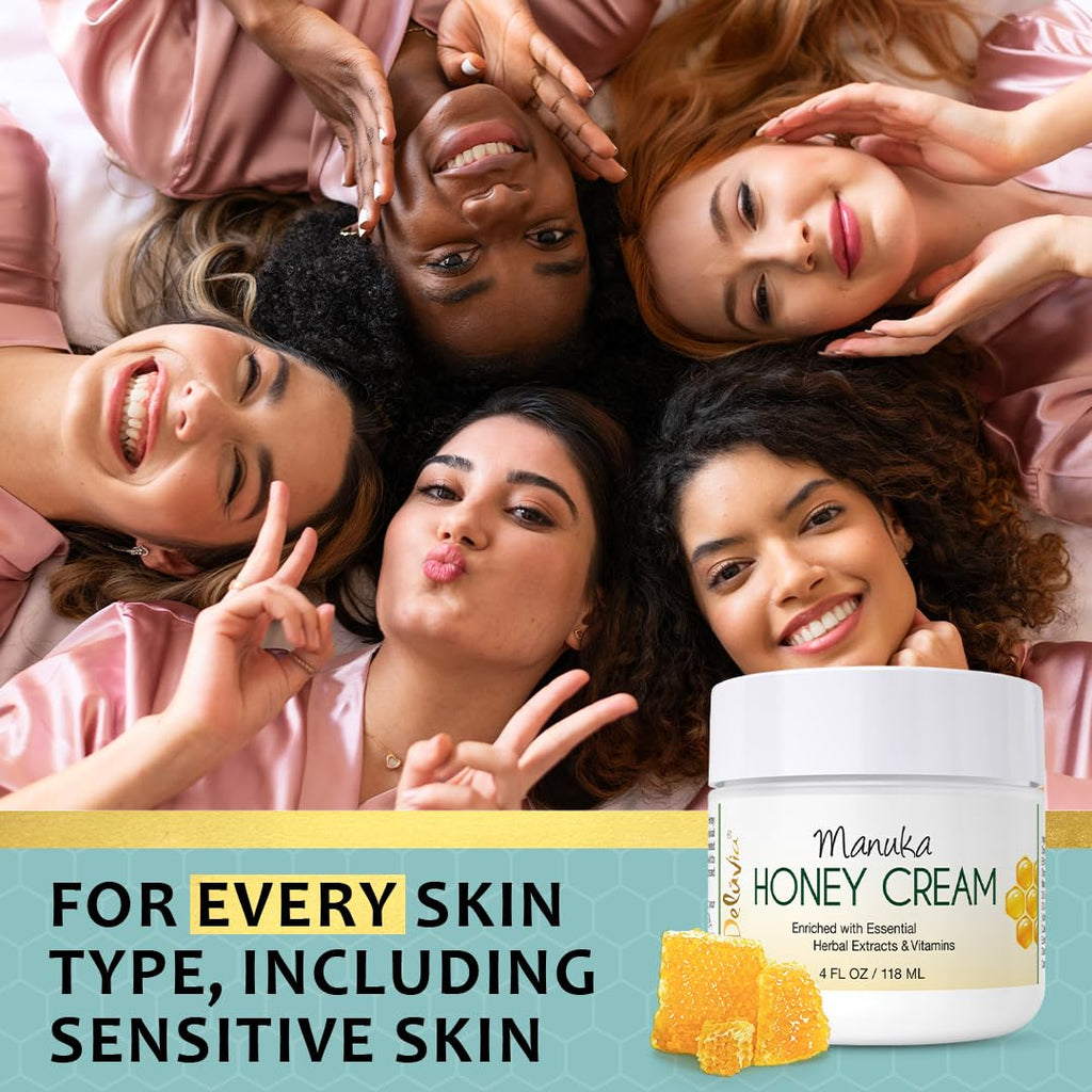 Deluvia Manuka Honey Cream | Hydrating & Soothing Moisturizer for Sensitive Skin | 4 oz
