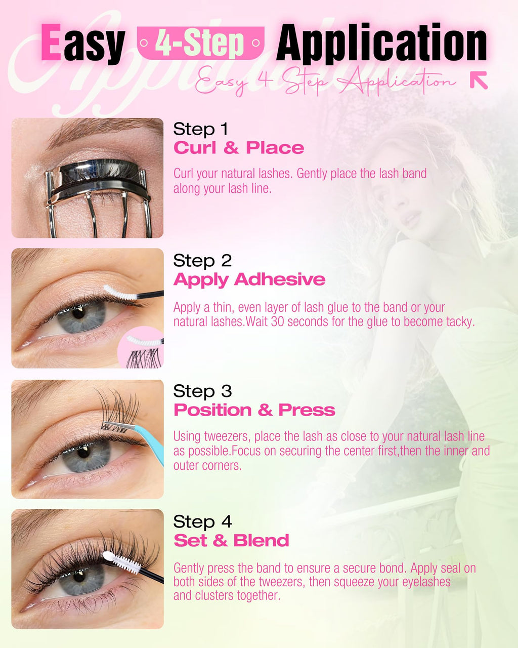 Delyneph Natural Lash Clusters – 10-14mm C Curl Clear Band Wispy Eyelash Extensions