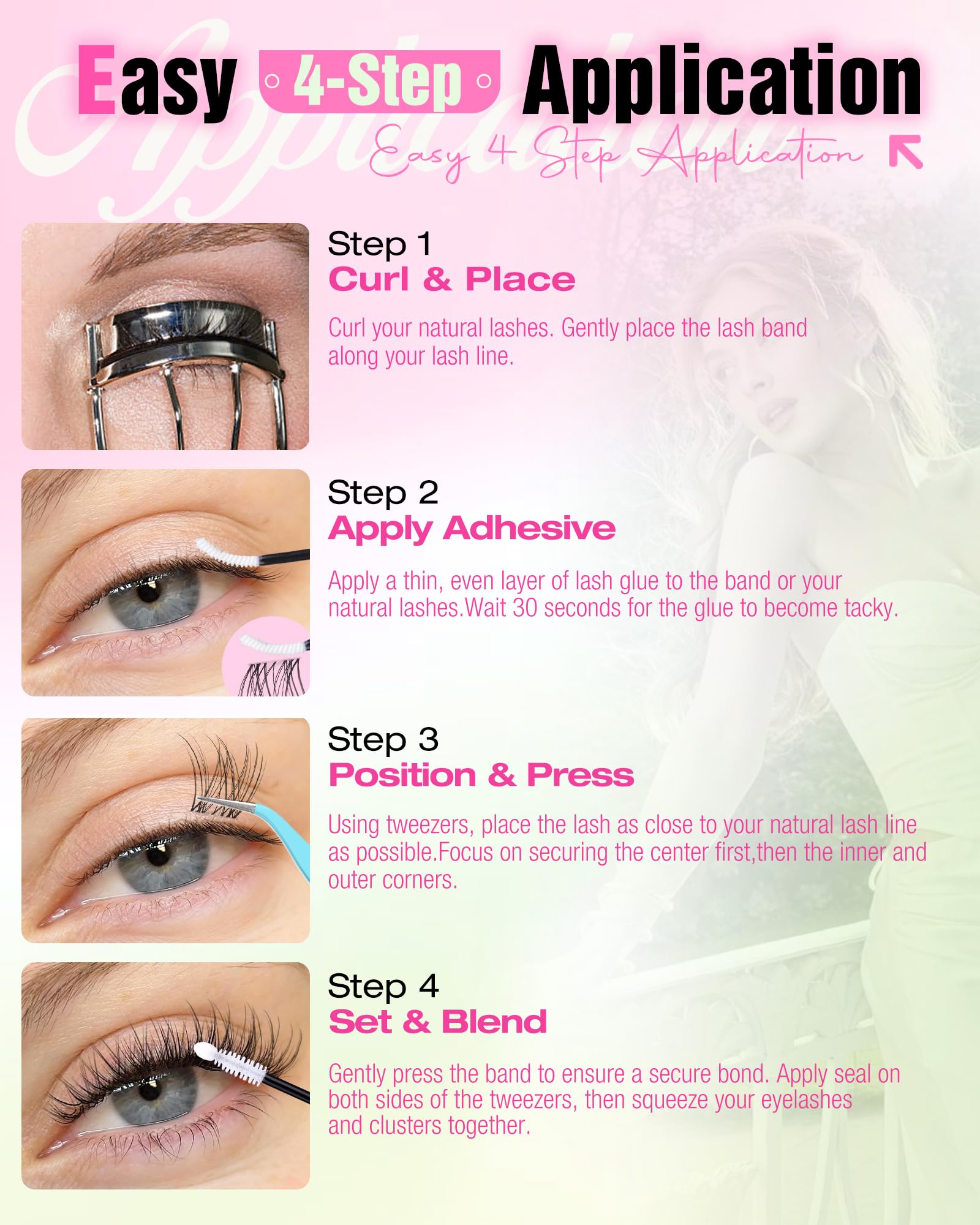 Delyneph Natural Lash Clusters – 10-14mm C Curl Clear Band Wispy Eyelash Extensions