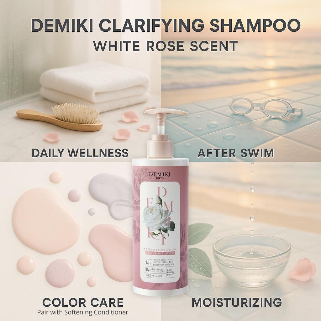 DEMIKI Shampoo for Women — Rose-Scented Clarifying Shampoo for Oily Hair with Keratin Care (Sulfate Free & Paraben Free) 450ml x2