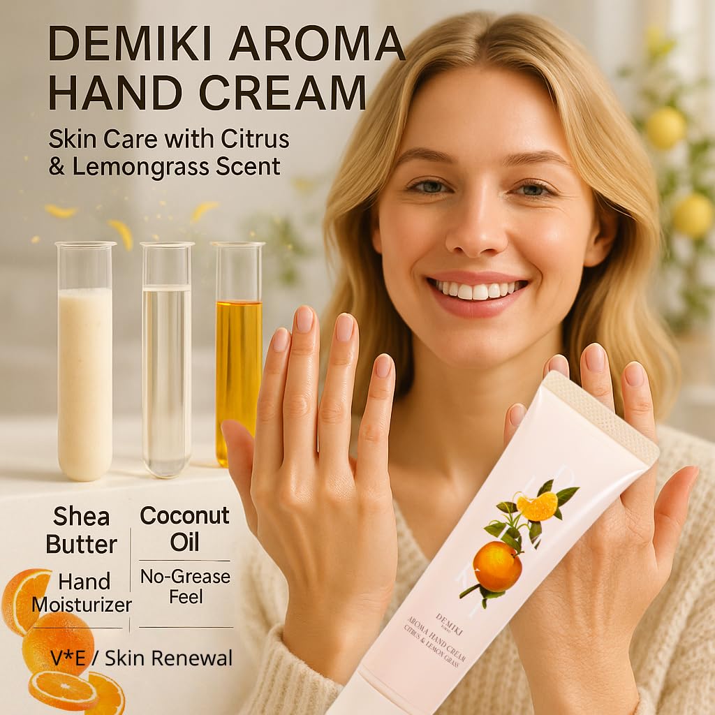 DEMIKI Shea Butter Hand Cream – Hydrating Japanese Skincare for Dry Hands | Citrus & Lemongrass, Travel 50g
