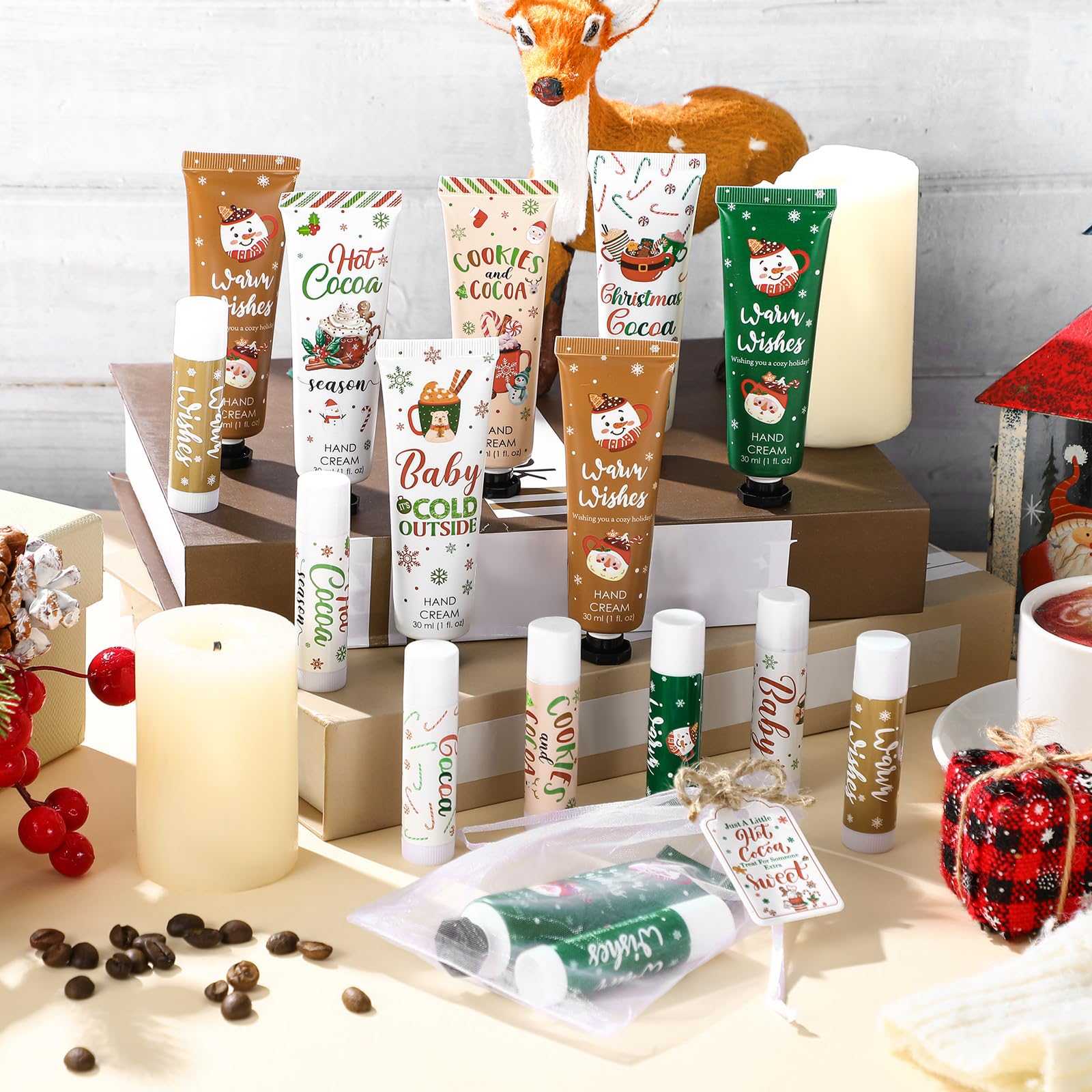 Demissle Christmas Hot Cocoa Hand Cream & Lip Balm Gift Set – 72 Pcs Party Favors