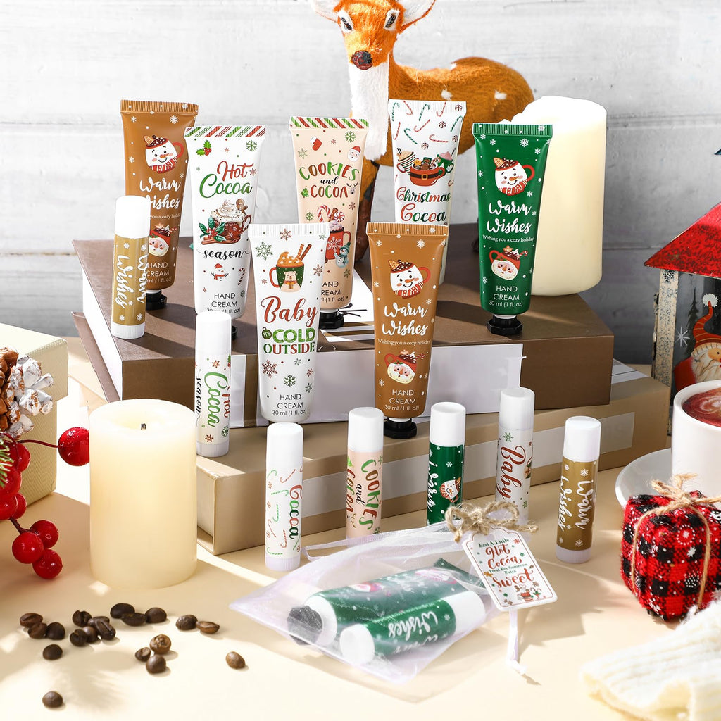 Demissle 12-Piece Christmas Hand Cream & Lip Balm Gift Set – Hot Cocoa Party Favors