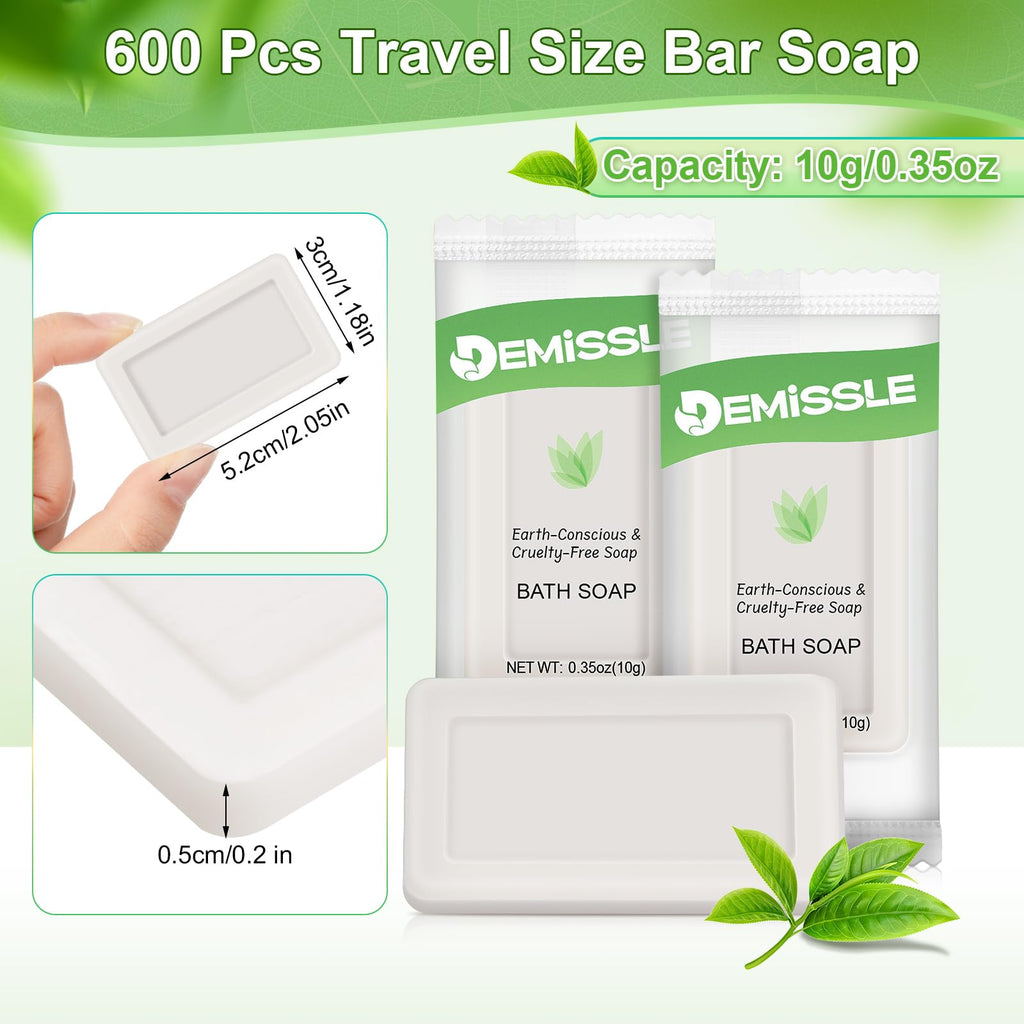 Demissle 600 Travel Soap Bars – 0.35 oz Individually Wrapped Hotel-Quality Bars for Hotels, Rentals, Travel