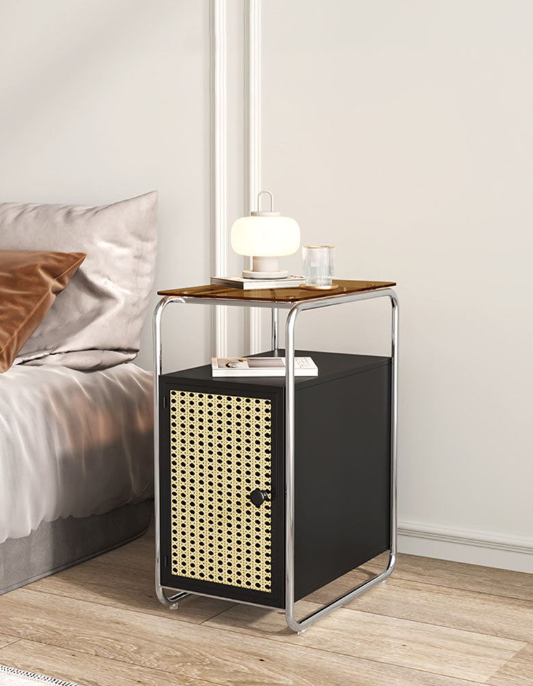 Edison Clear Acrylic & Rattan Side Table, Black