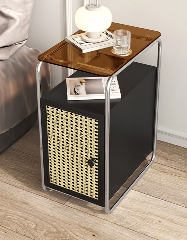 Edison Clear Acrylic & Rattan Side Table, Black