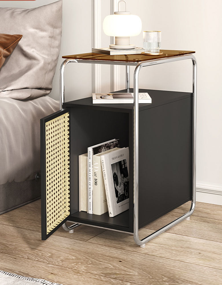 Edison Clear Acrylic & Rattan Side Table, Black