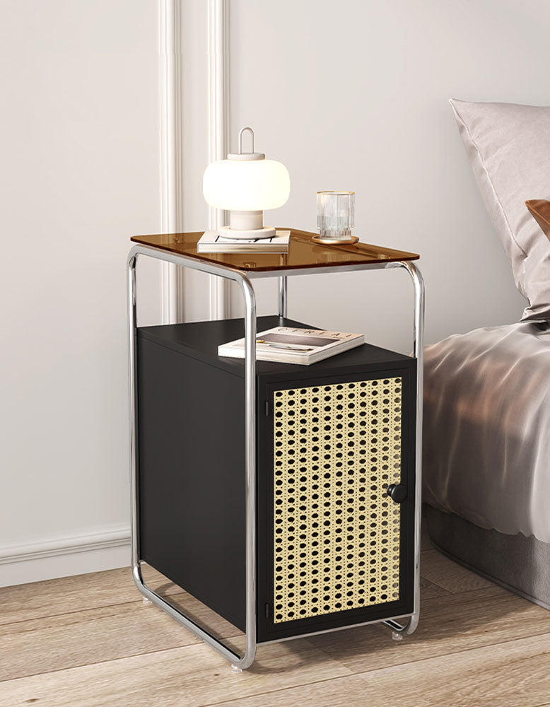 Edison Clear Acrylic & Rattan Side Table, Black