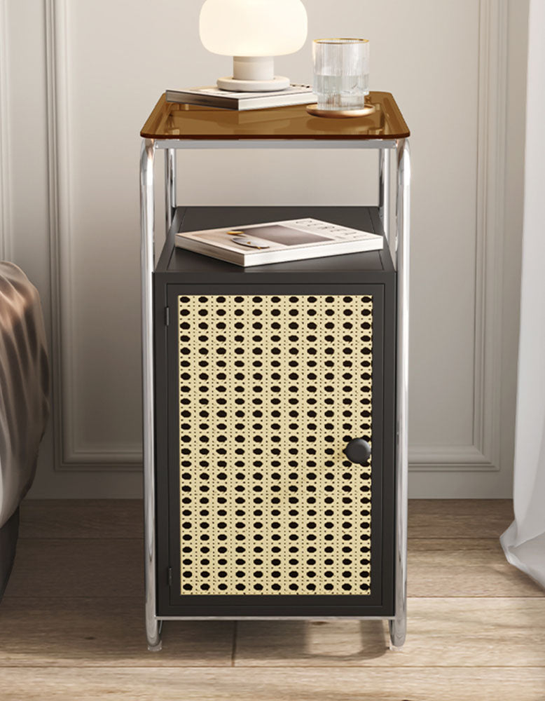 Edison Clear Acrylic & Rattan Side Table, Black