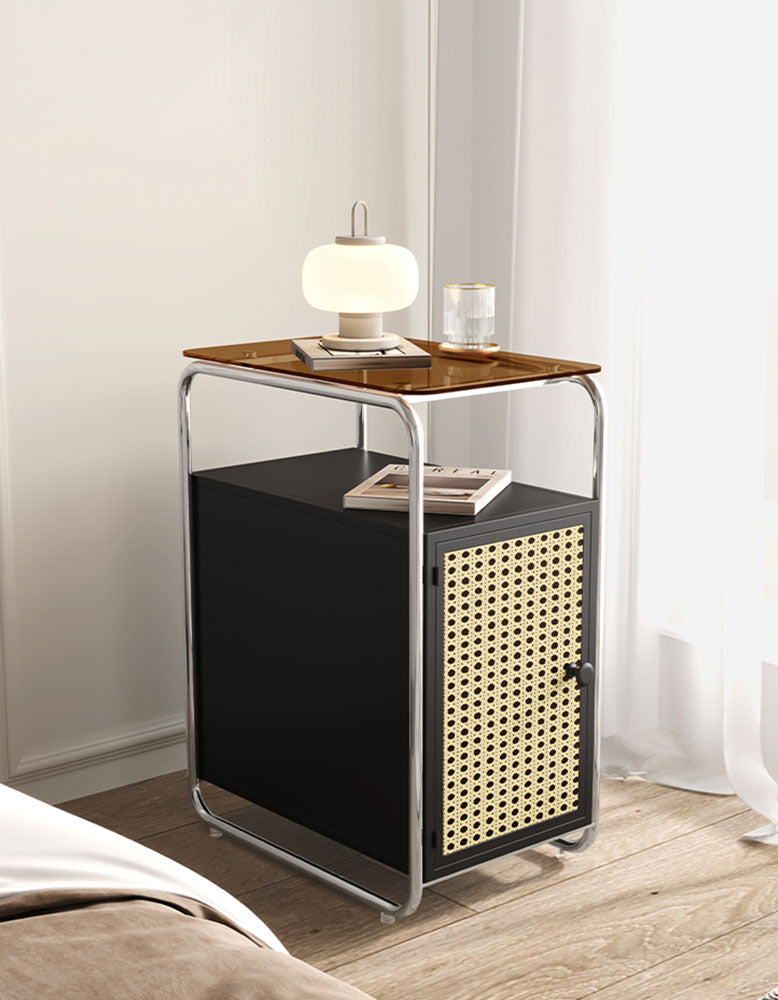 Edison Clear Acrylic & Rattan Side Table, Black