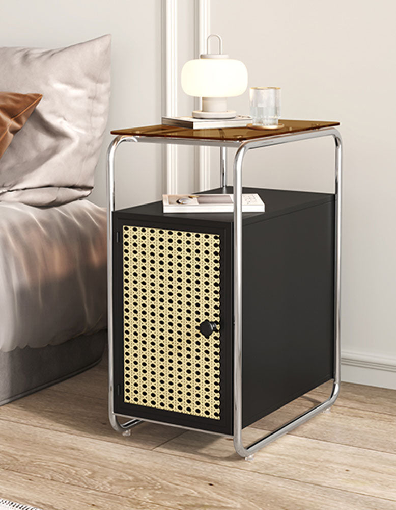 Edison Clear Acrylic & Rattan Side Table, Black