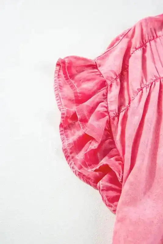 Pink Lyocell Ruffled Sleeve Mini Dress Women UK | Feminine Loose