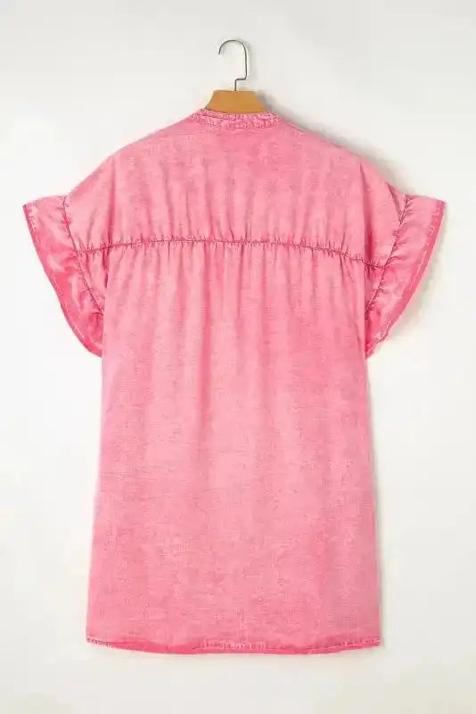 Pink Lyocell Ruffled Sleeve Mini Dress Women UK | Feminine Loose