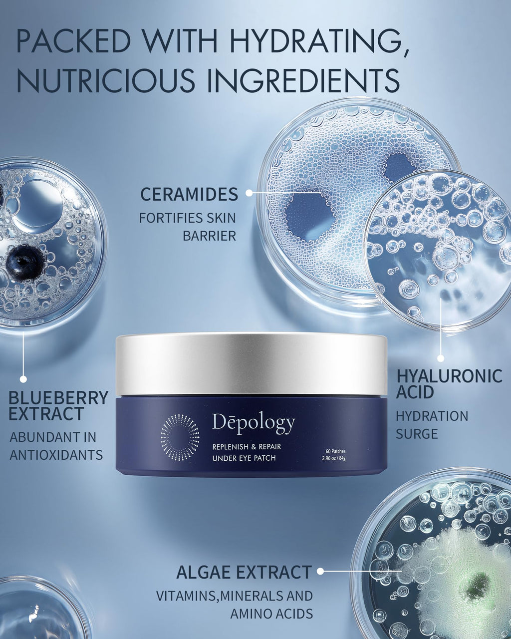 depology Replenish & Repair Under Eye Patches – Ceramides + Hyaluronic Acid | 60 Patches