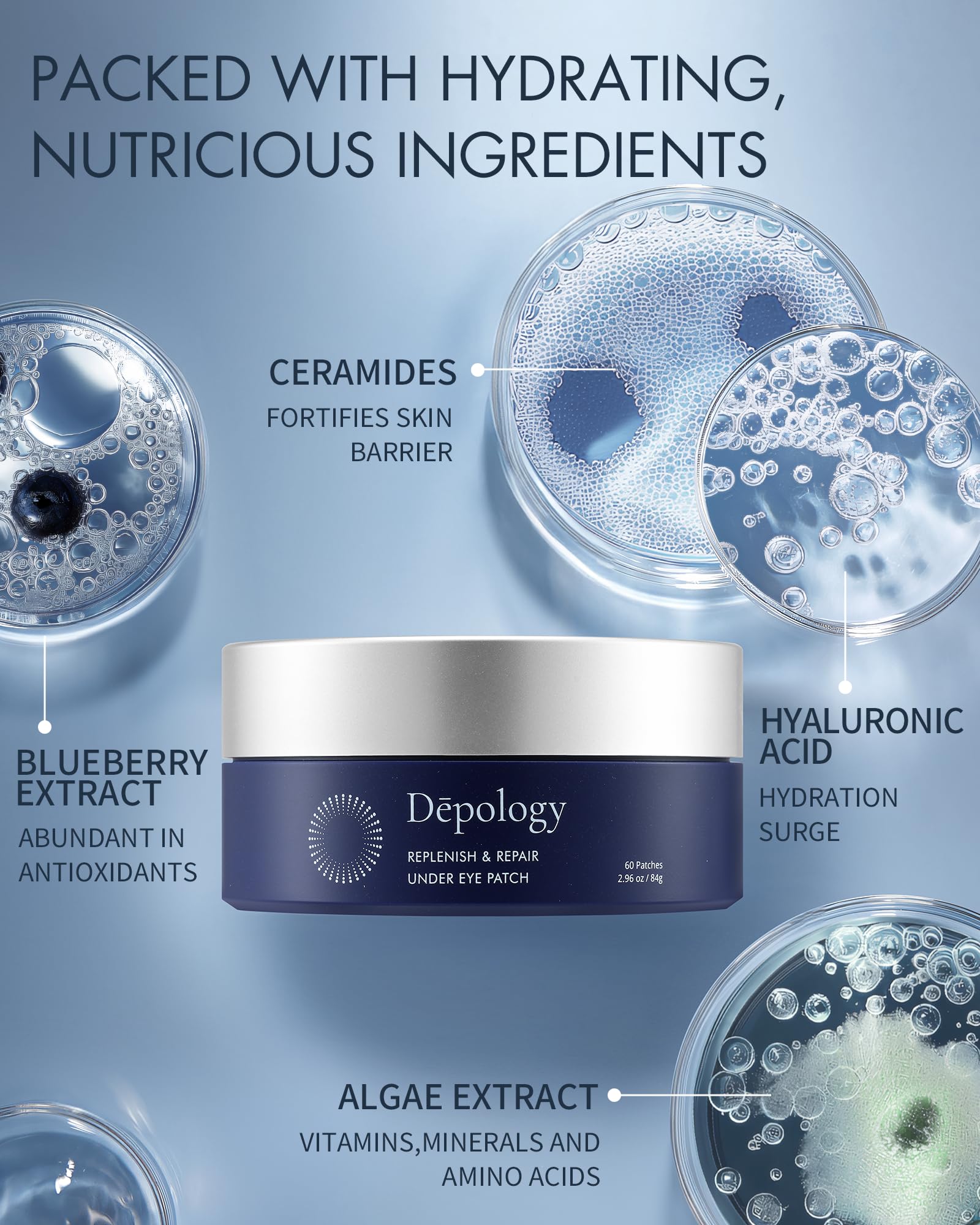 depology Replenish & Repair Under Eye Patches – Ceramides + Hyaluronic Acid | 60 Patches