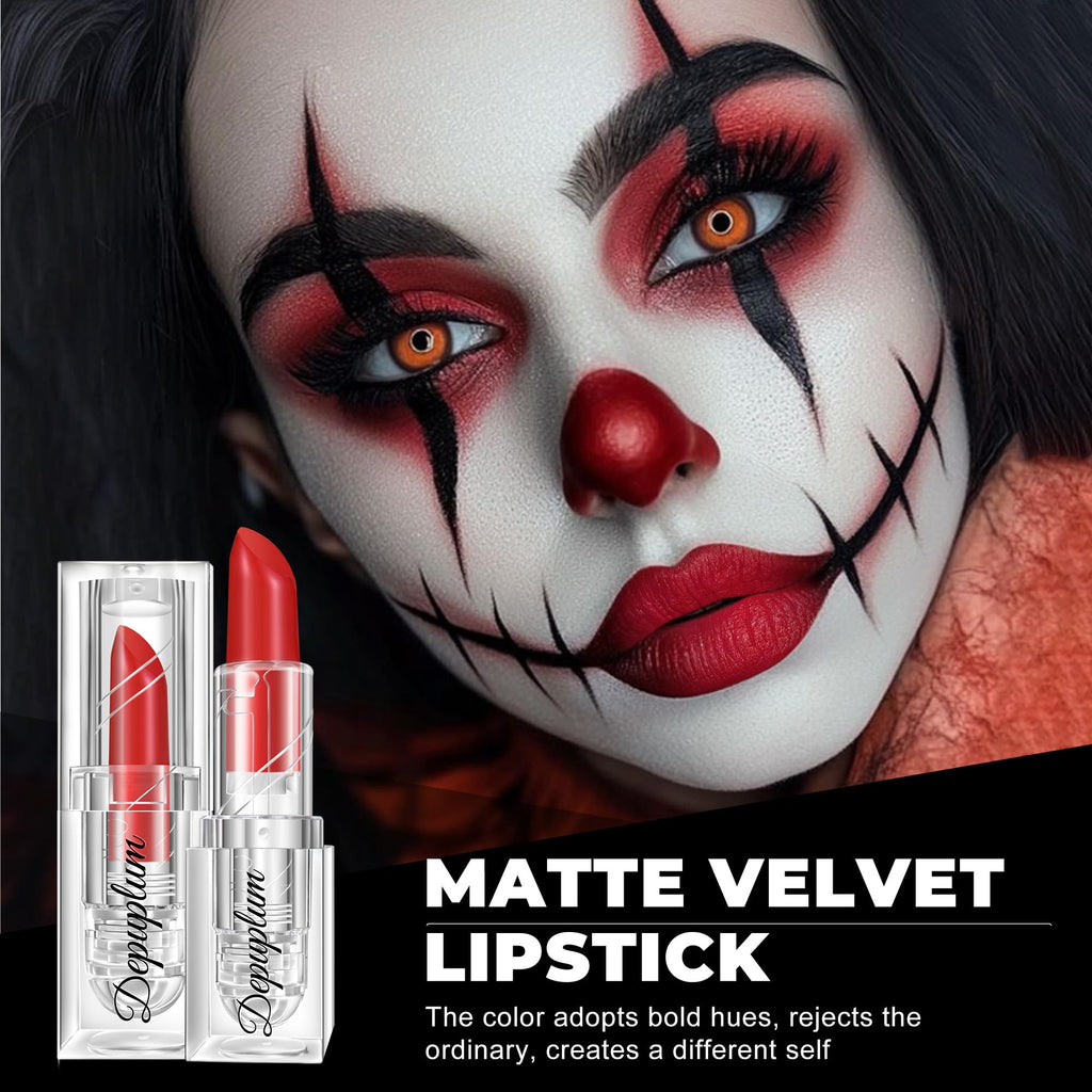 Depuplum Halloween Lipstick Set | Matte Black, White & Red Waterproof Lipsticks for Goth Cosplay