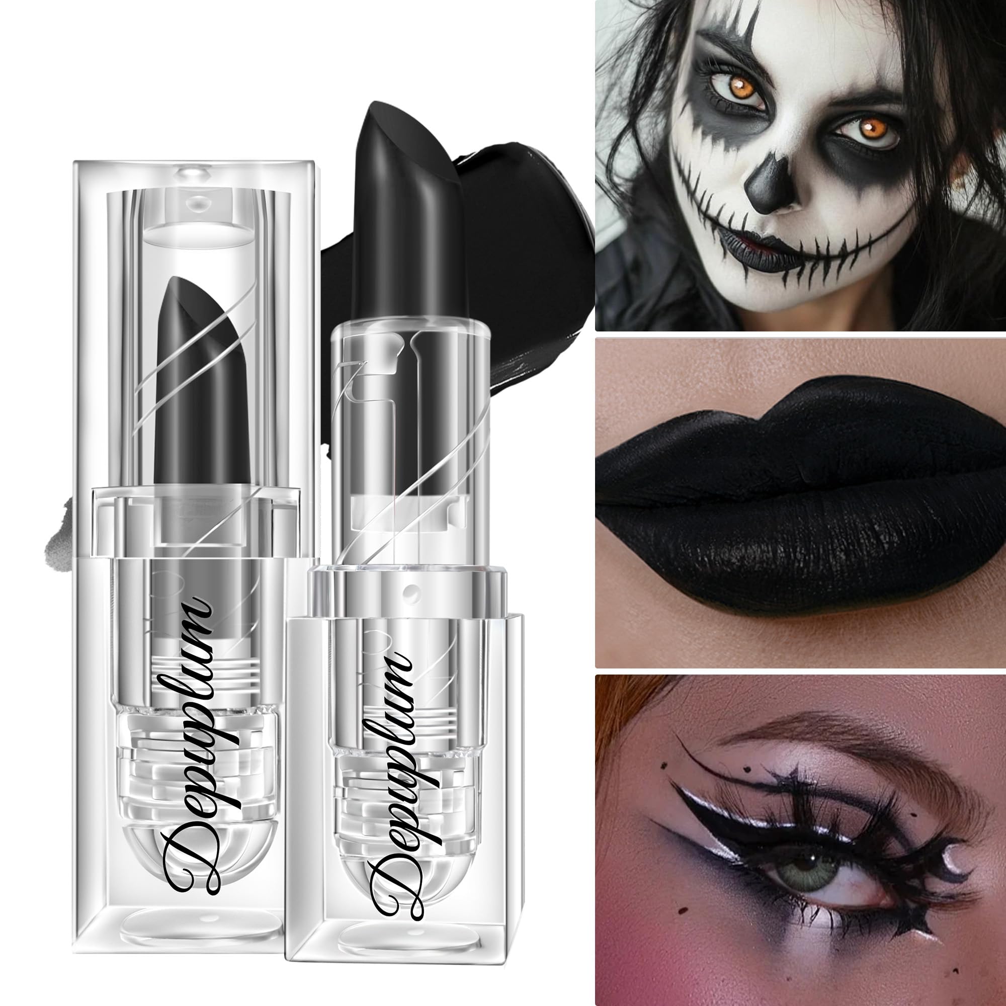 Depuplum Halloween Lipstick Set | Matte Black, White & Red Waterproof Lipsticks for Goth Cosplay